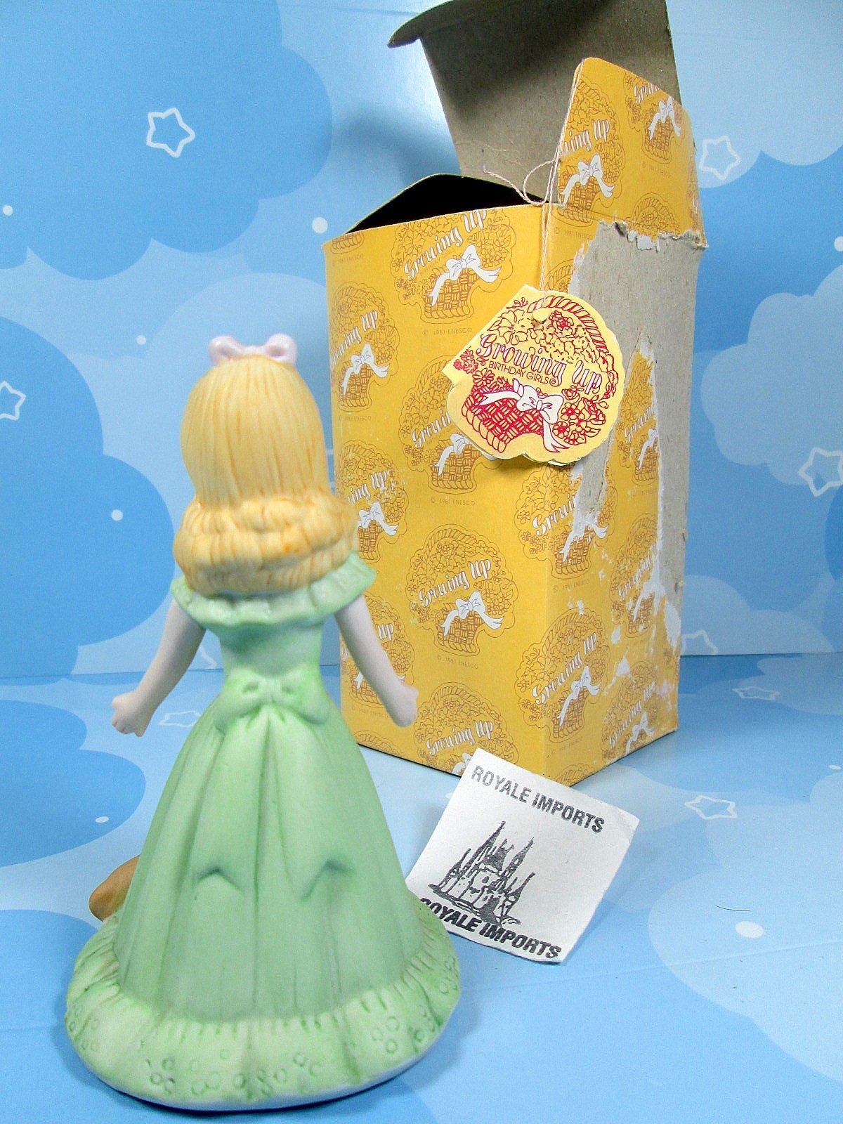 Enesco Growing Up Girls Birthday Age 7 Blonde Green Dress E2307 In Box
