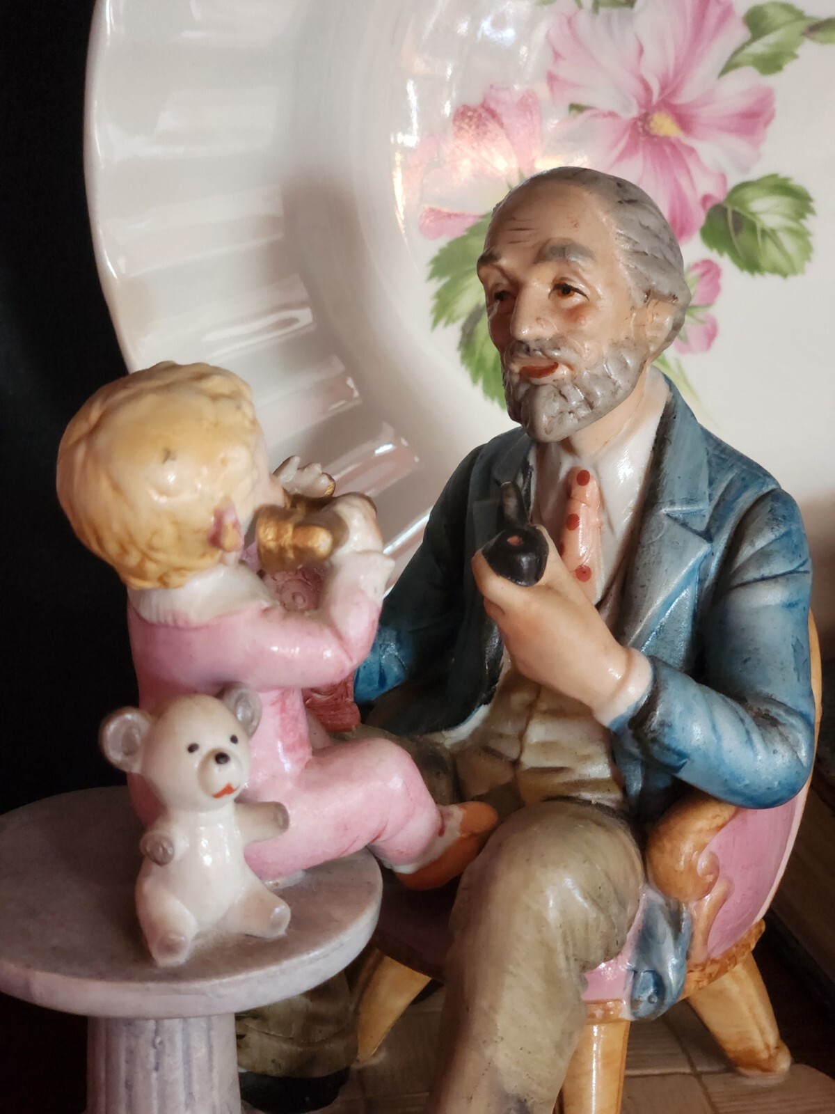 Lefton 7841 Old Man With Baby And Telephone Figurine Vintage Father’s Day love!