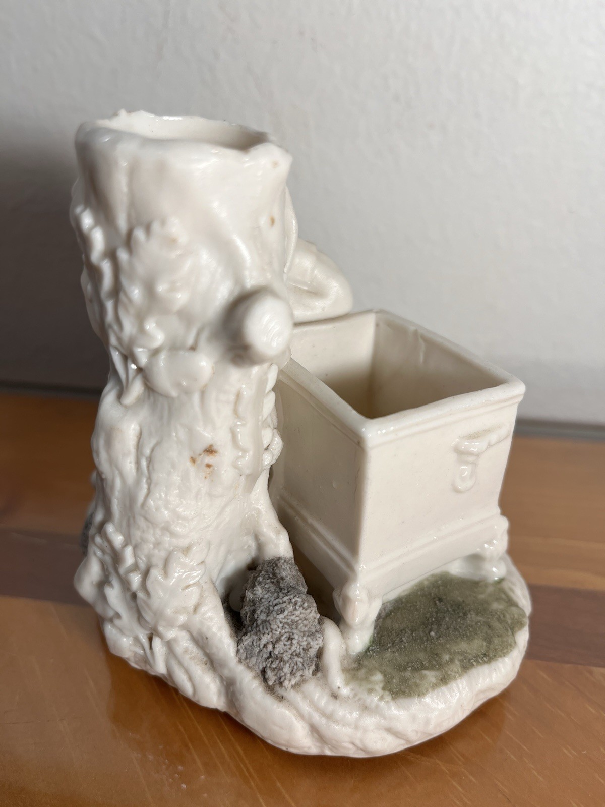 Vintage Heubach style Porcelain Boy w Puppy Vase & Candle Holder Figurine 4”