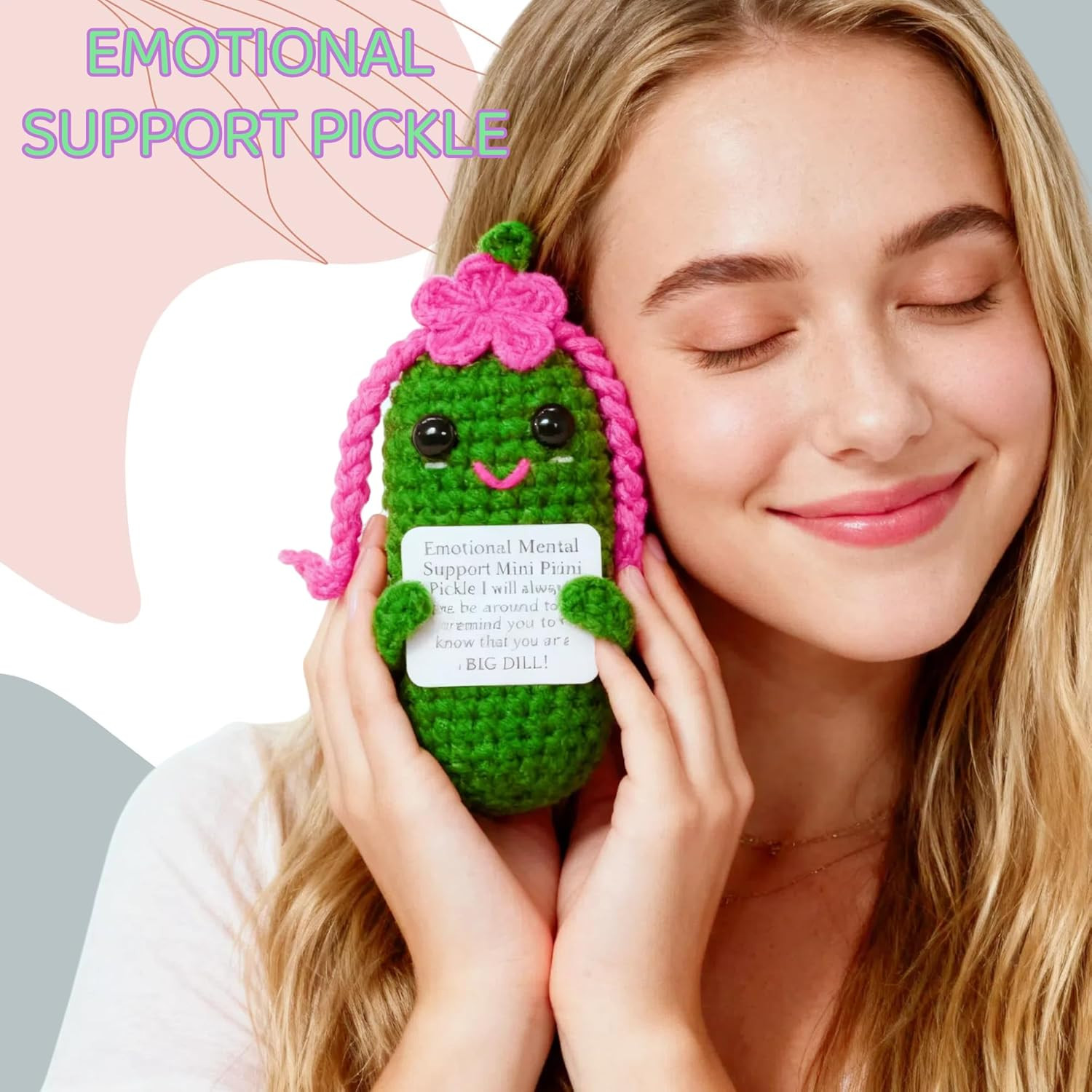 Crochet Pickle Gift with Encouraging Cards,Funny Gifts for Girls Women Teens,Val