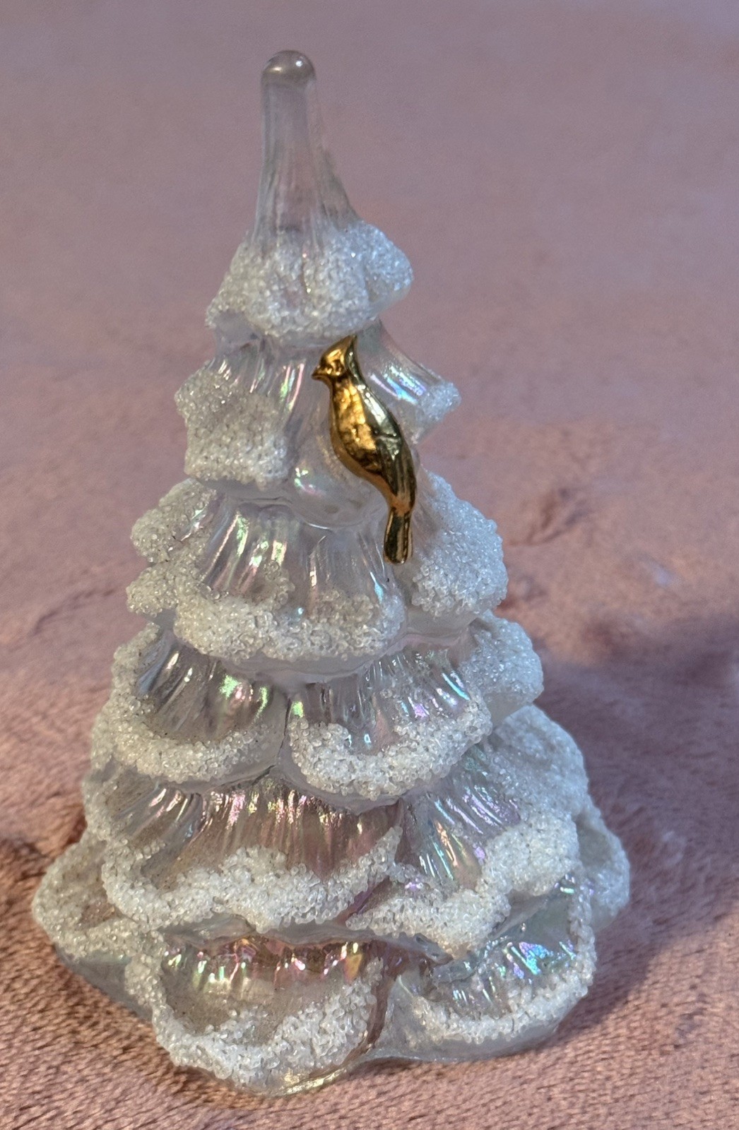 Fenton Glass Christmas Tree Figurine 4″ Iridescent Flock Gold Partridge Bird