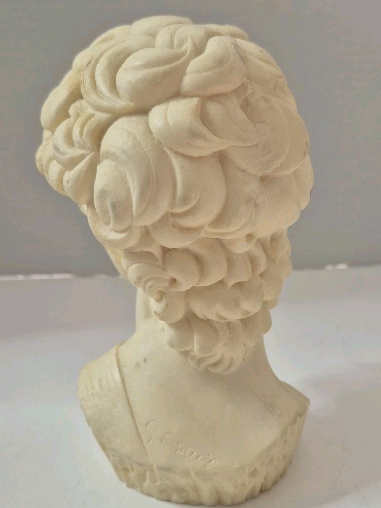 David Michelangelo Italian Bust Signed G. Carusi Detailed Head Resin Sculpture
