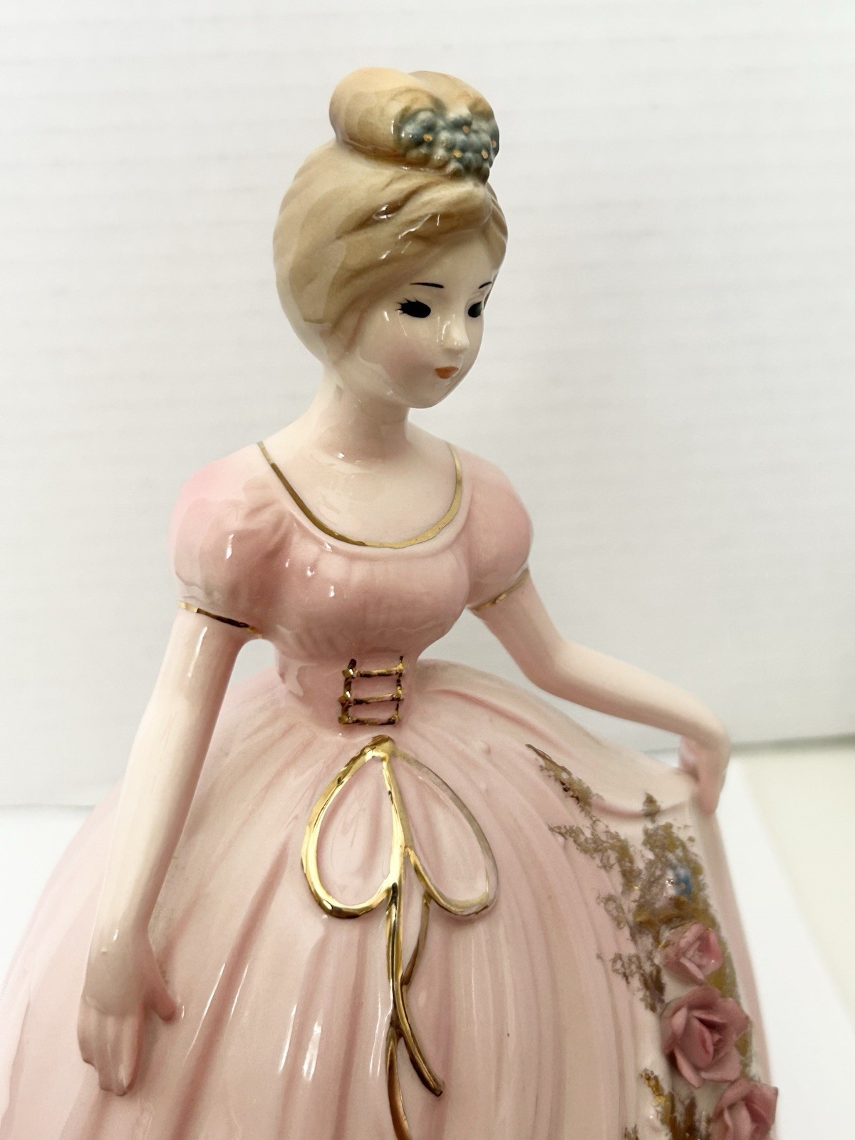 Josef Originals Elegant Ladies Series First Date Figurine Pink Rose Large 8 3/4”