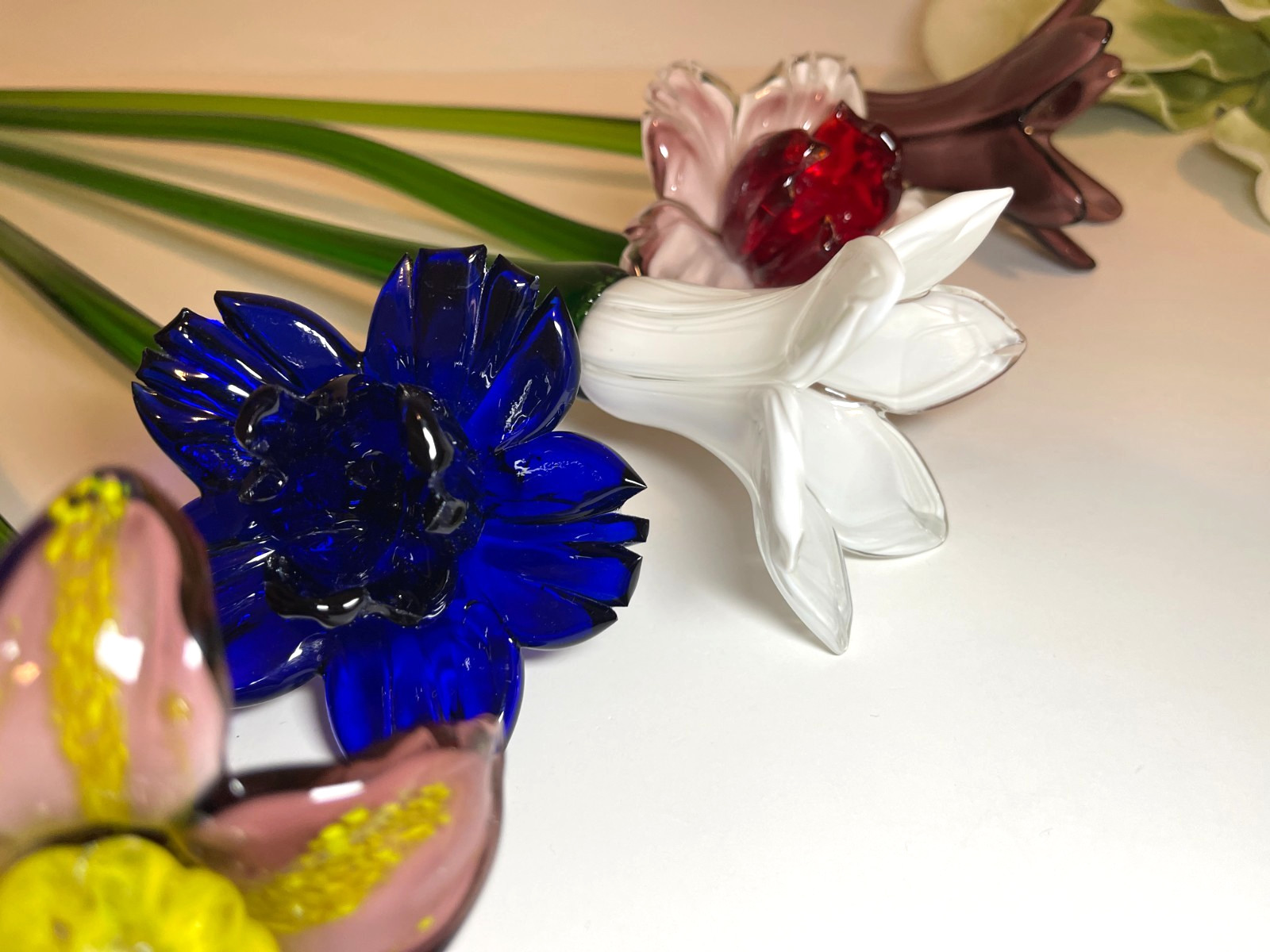 Set of 6 – 19″ Long Stem Multi-Color Glass Flower – Murano Hand Blown Glass #30