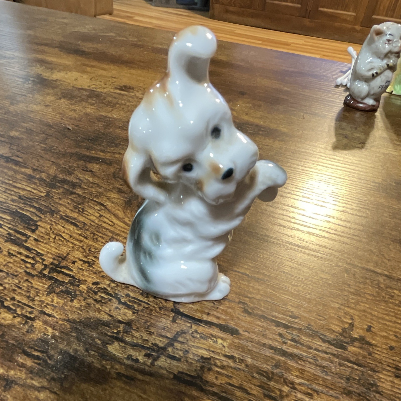 Hand Painted Glazed Ceramic Squirrel Figurine, White/Gray, Small