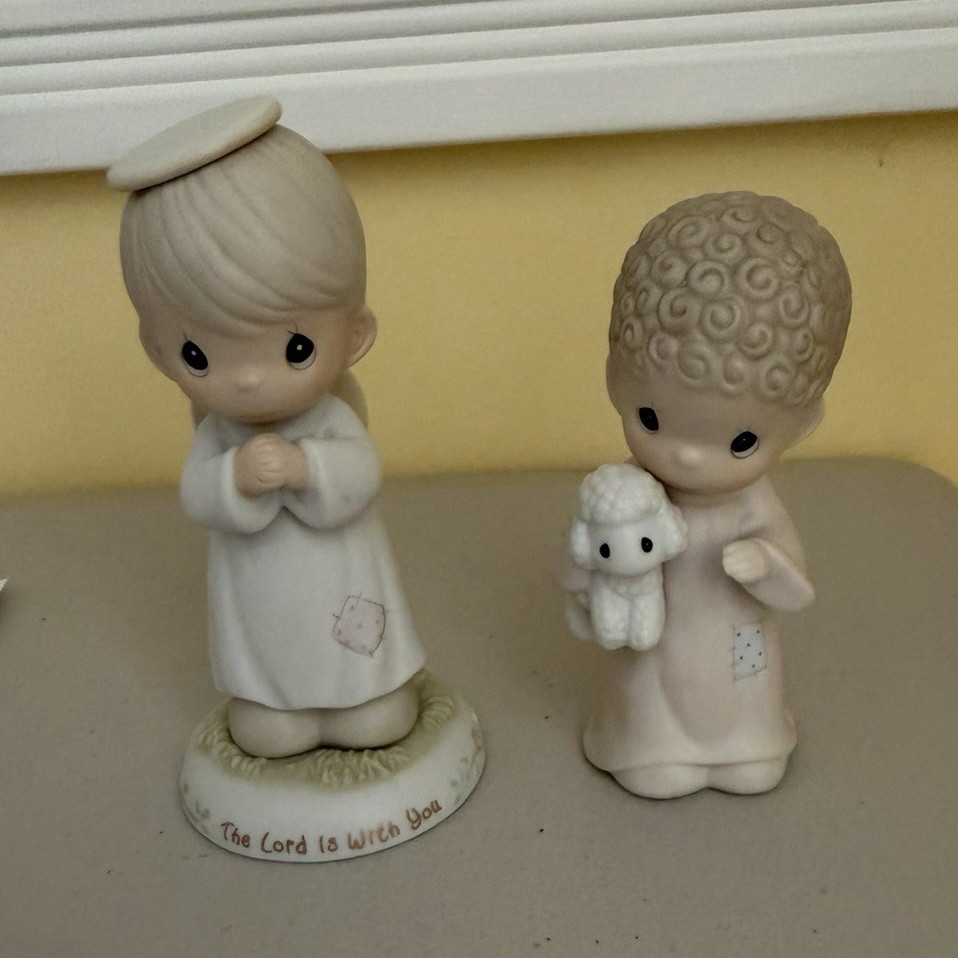 Precious Moments Porcelain Angel Figurines Lot of 2, Painted 5in 1986