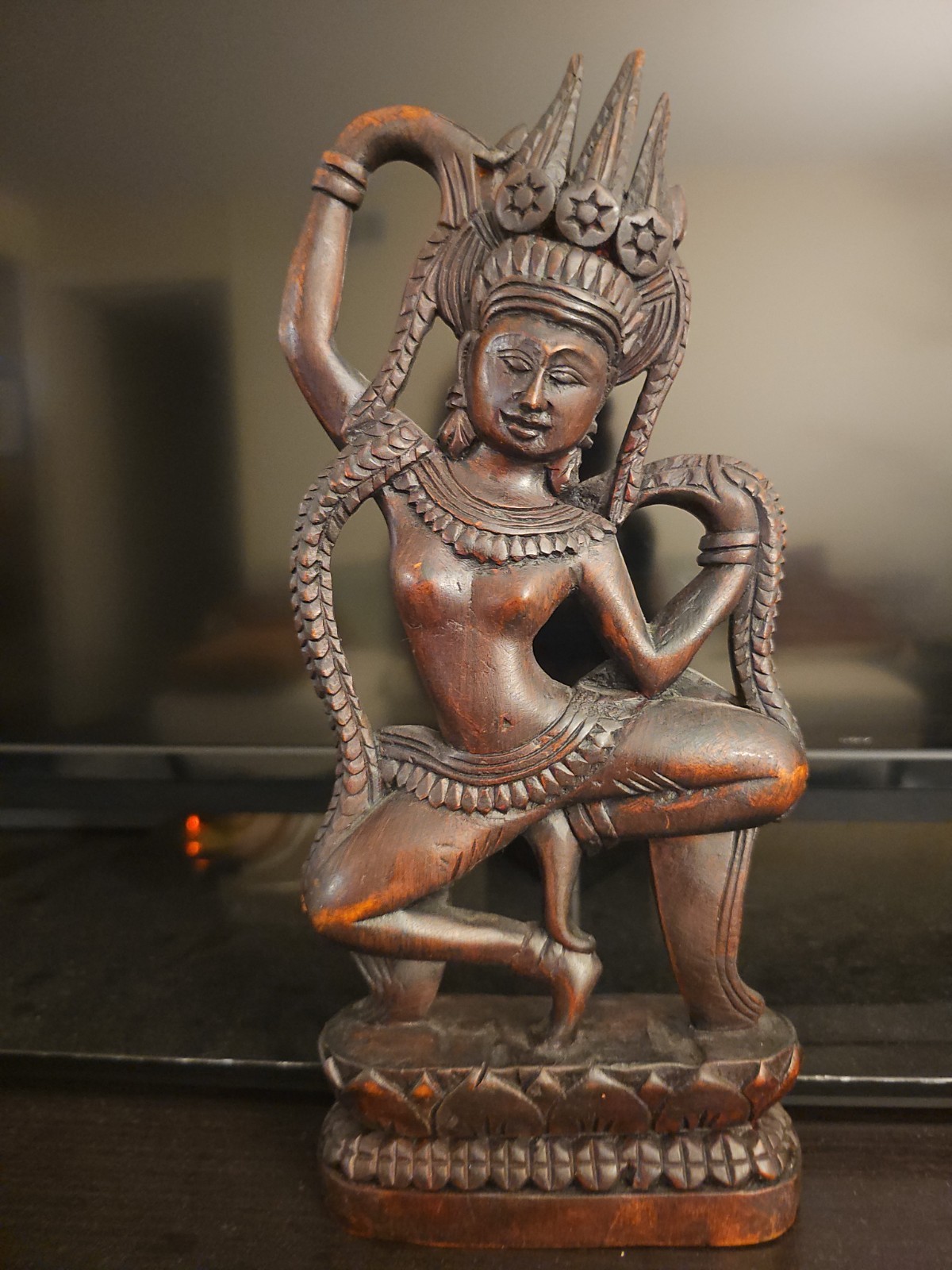 Teakwood Cambodian Apsara Celestial Spiritual Dancer 20th Century Khmer Regime