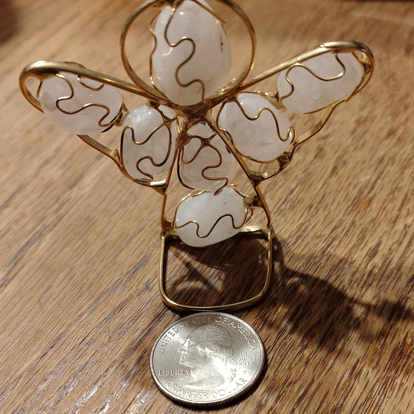 Stone Metal Angel Figurine Small White Gold Carvings Metallic Finish Decor