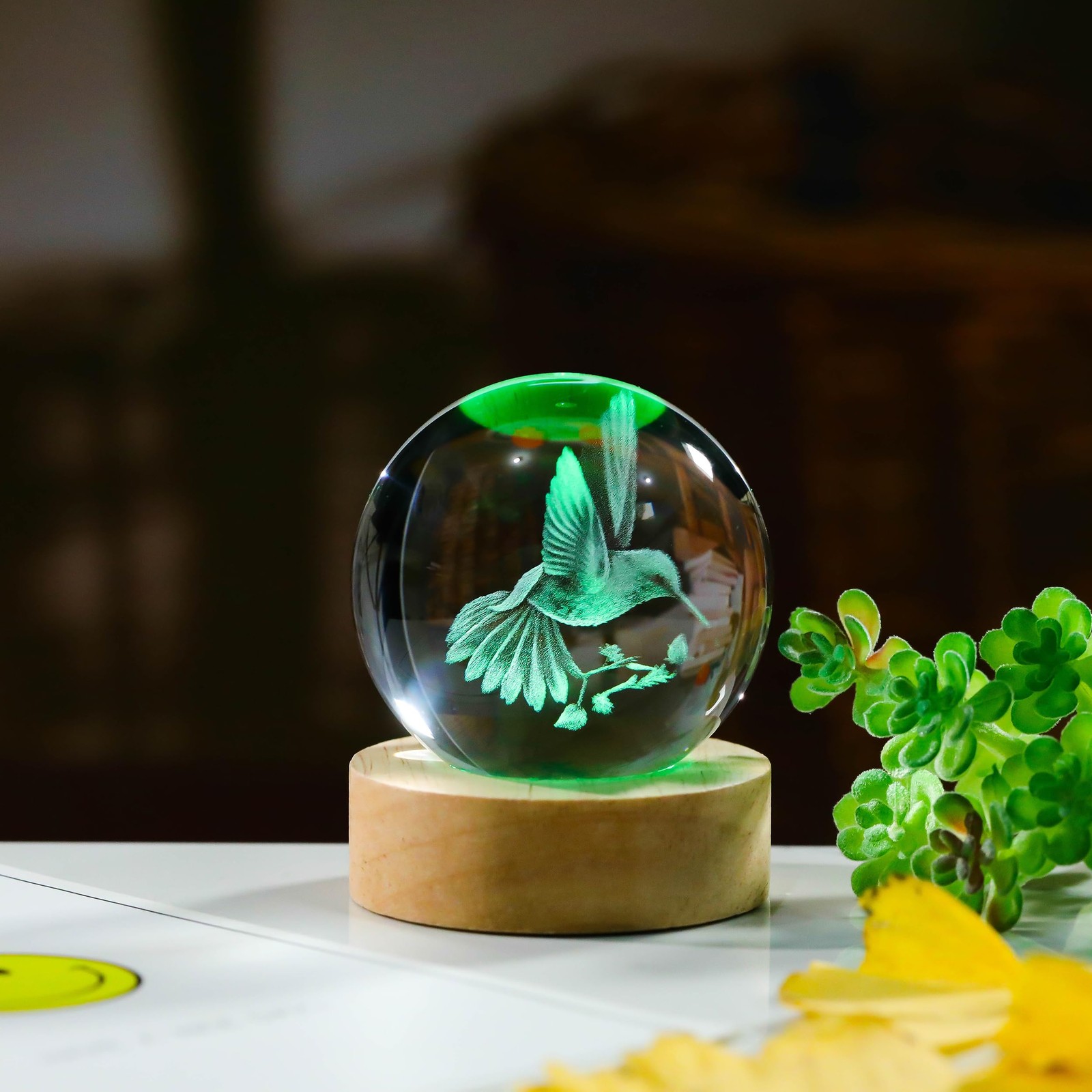 3D Hummingbird Crystal Ball 60mm – Hummingbird Figurine Glass Animal Decor fo…