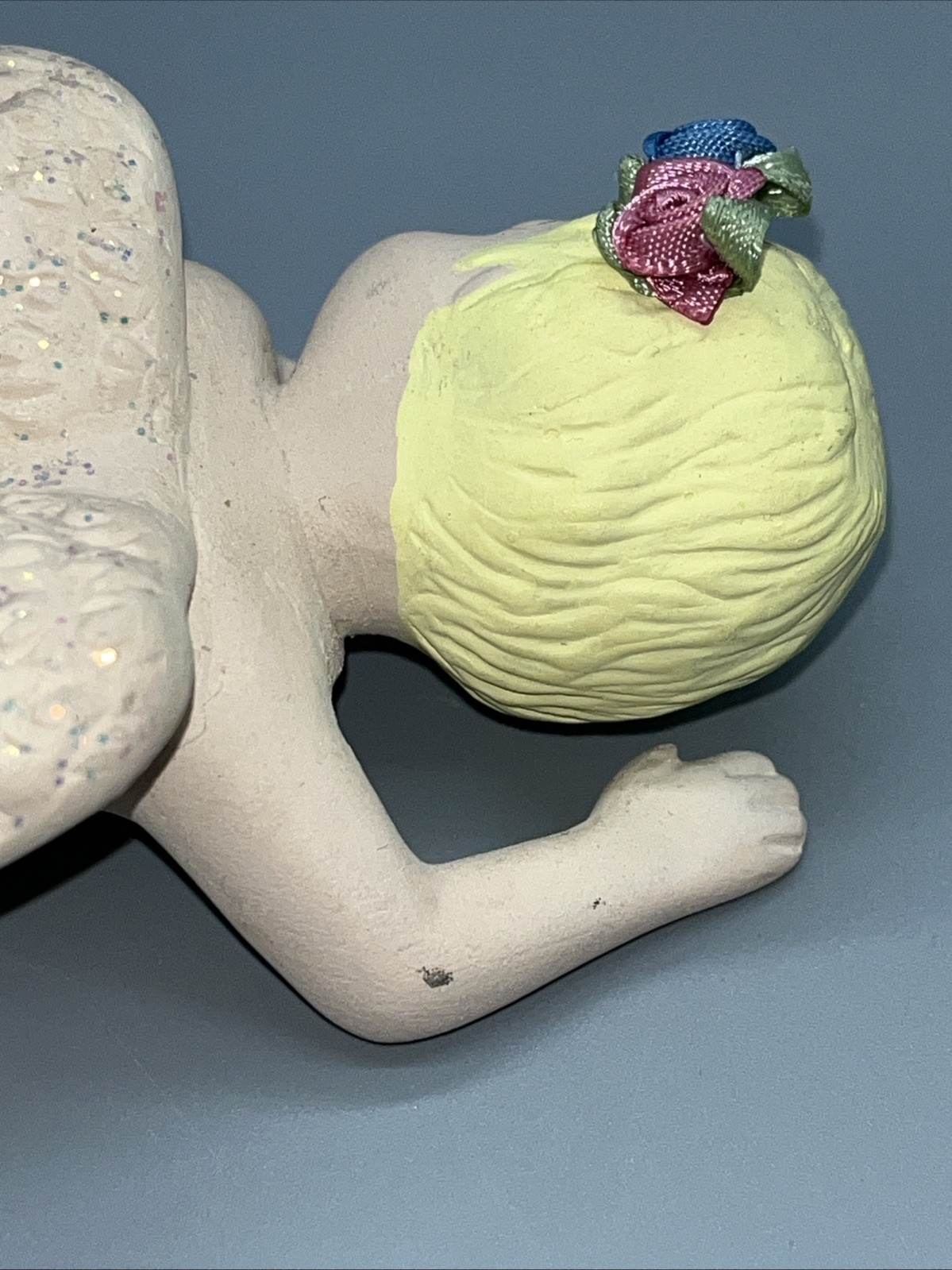 Vintage Ceramic Bisque Porcelain Sleeping Angle Cherub Nude Figurine Signed