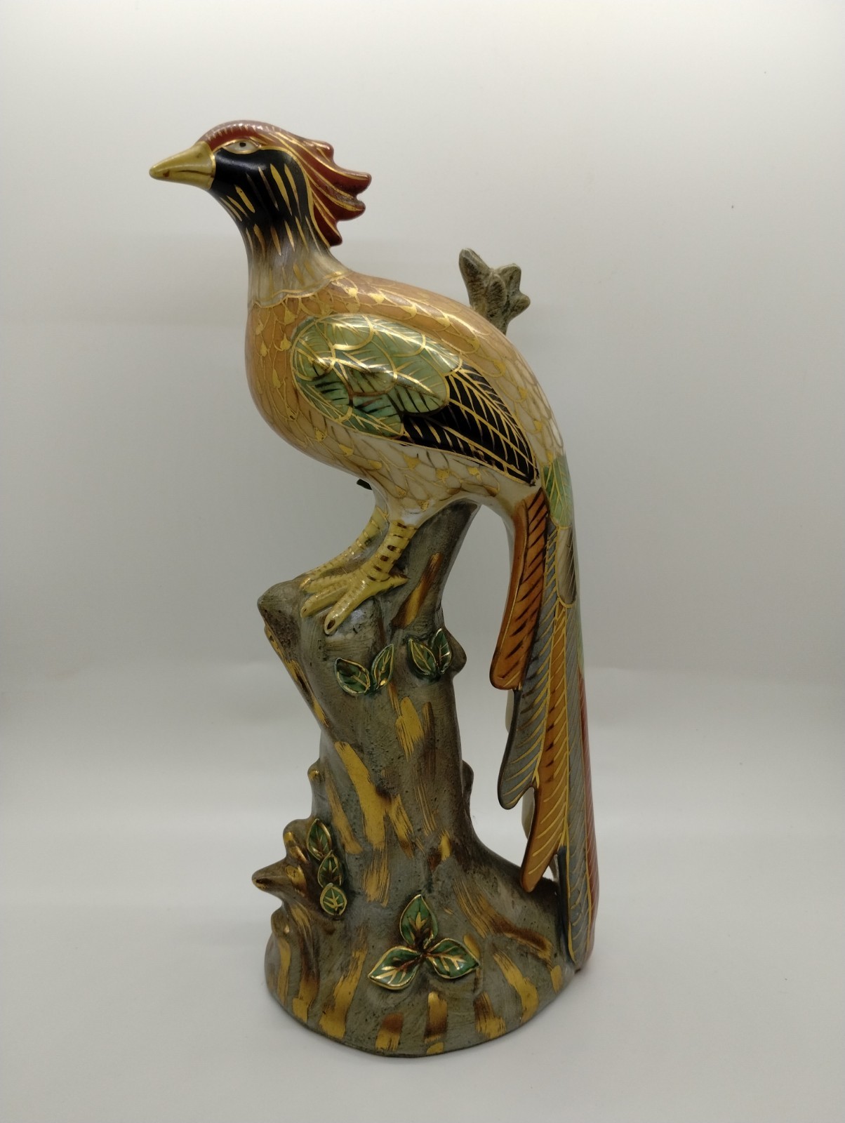 Vtg Ethan Allen Bilwan Macau Phoenix Bird Hand Painted Pottert 10.5″ – Damaged