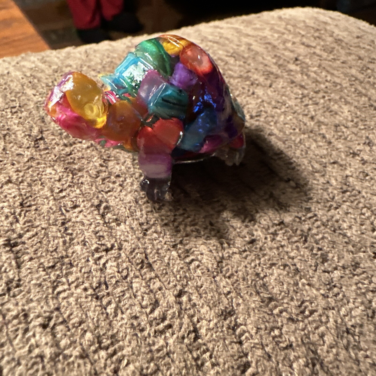 Charming Resin Encased Multi Colored Stones Turtle Figurine