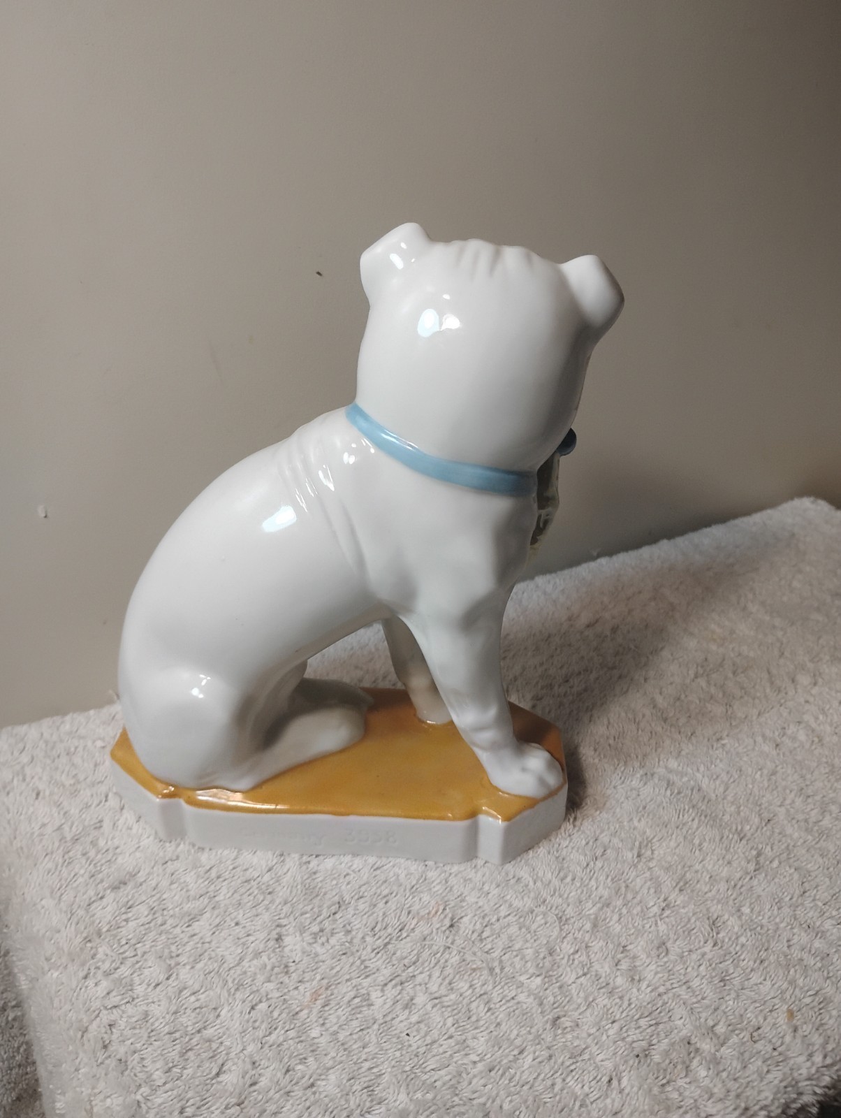 Antique Heubach or Grafenthal Porcelain French Bull Dog w Basket of 2 Gold Pups