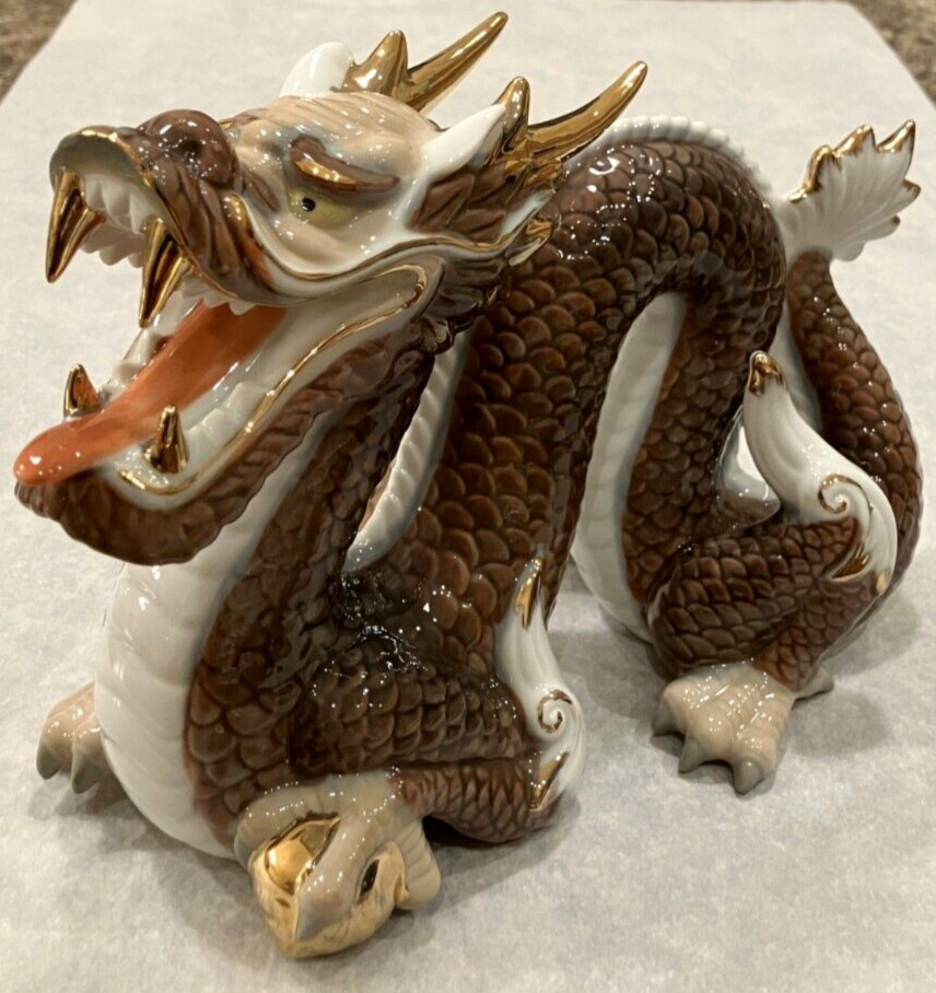 Otagiri Dragon Figurine Brown Gold Porcelain Japan
