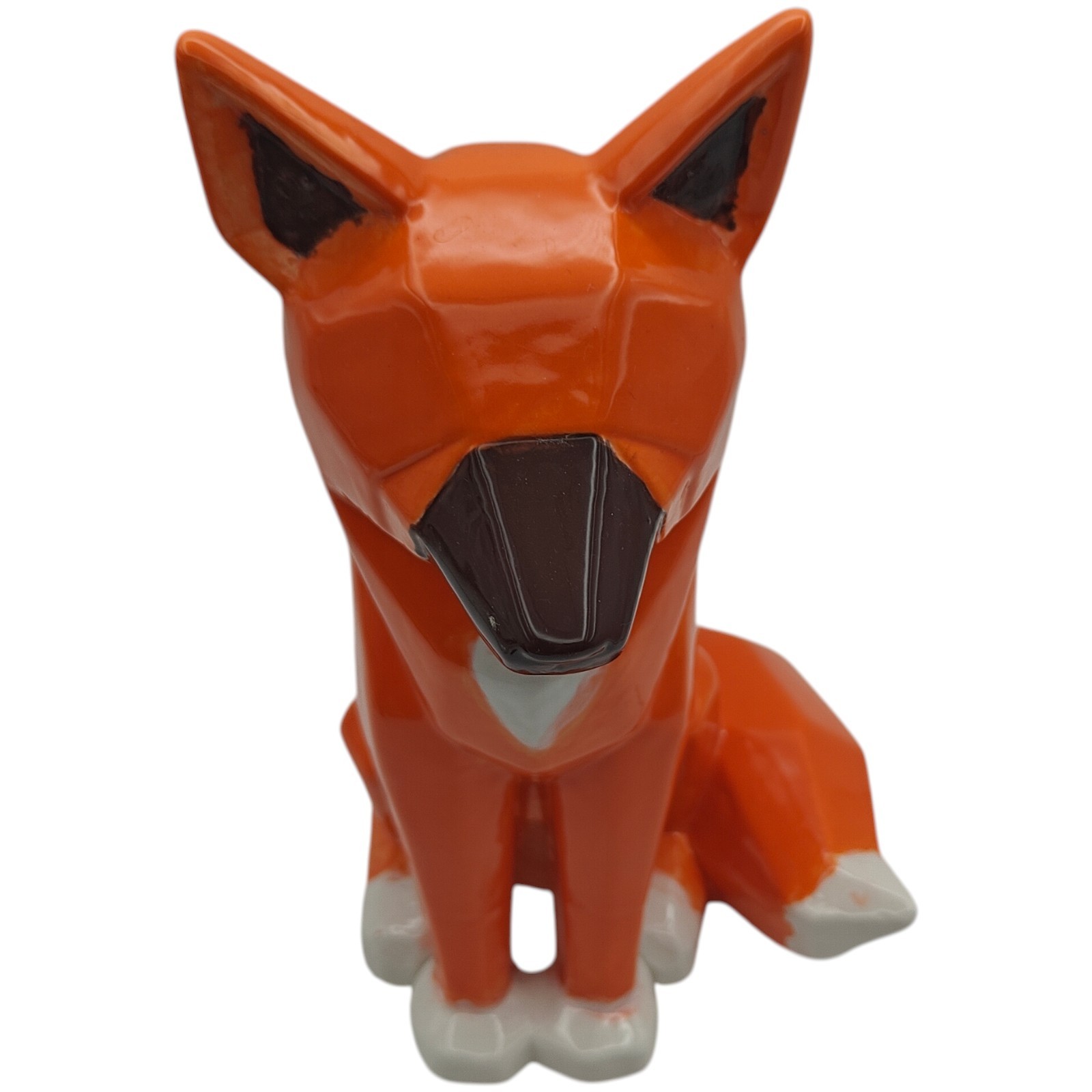 Geometric Fox Figurine Statue Ceramic Orange