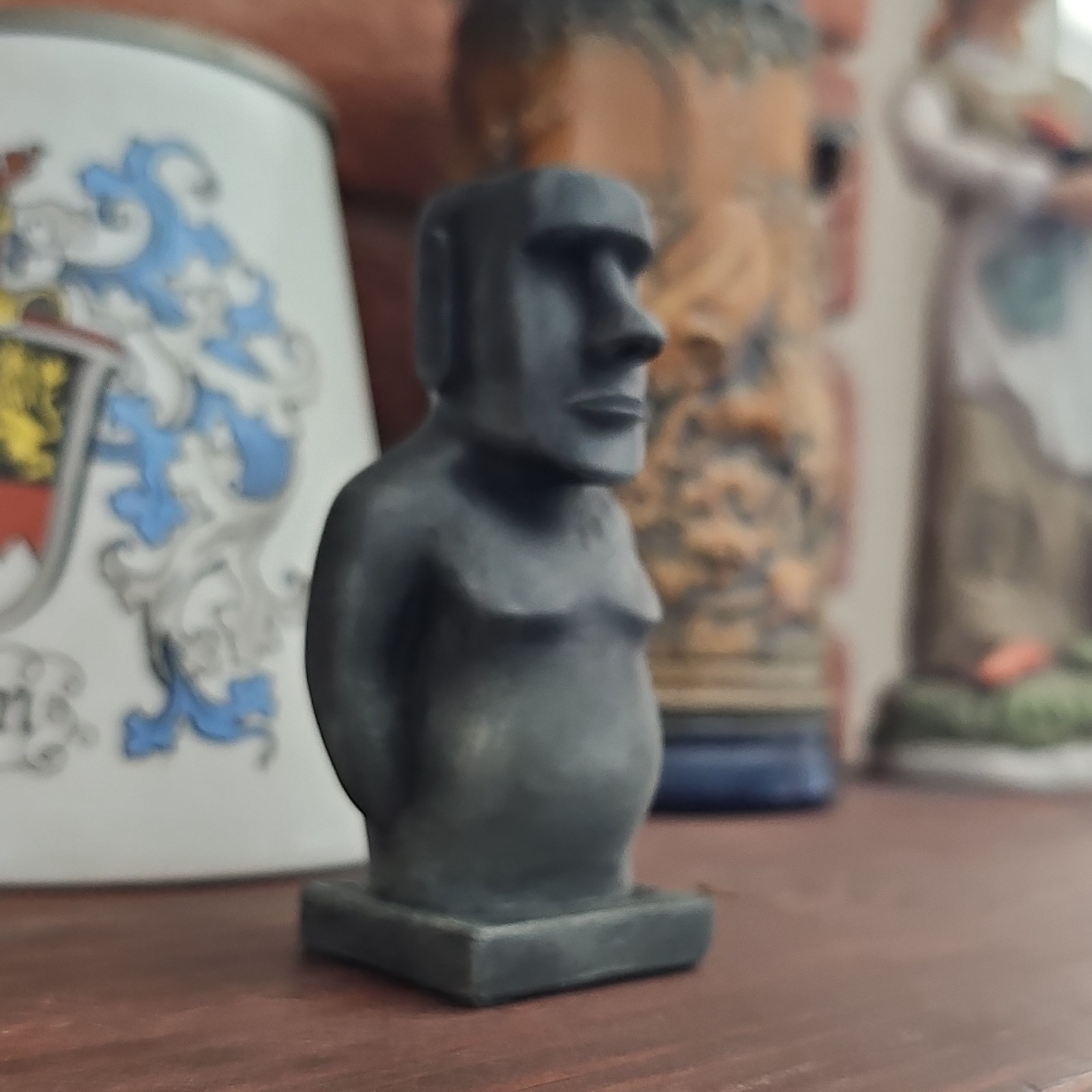 Gray Moai Figurine Statue 3D Effect Matte Finish Solid Pattern