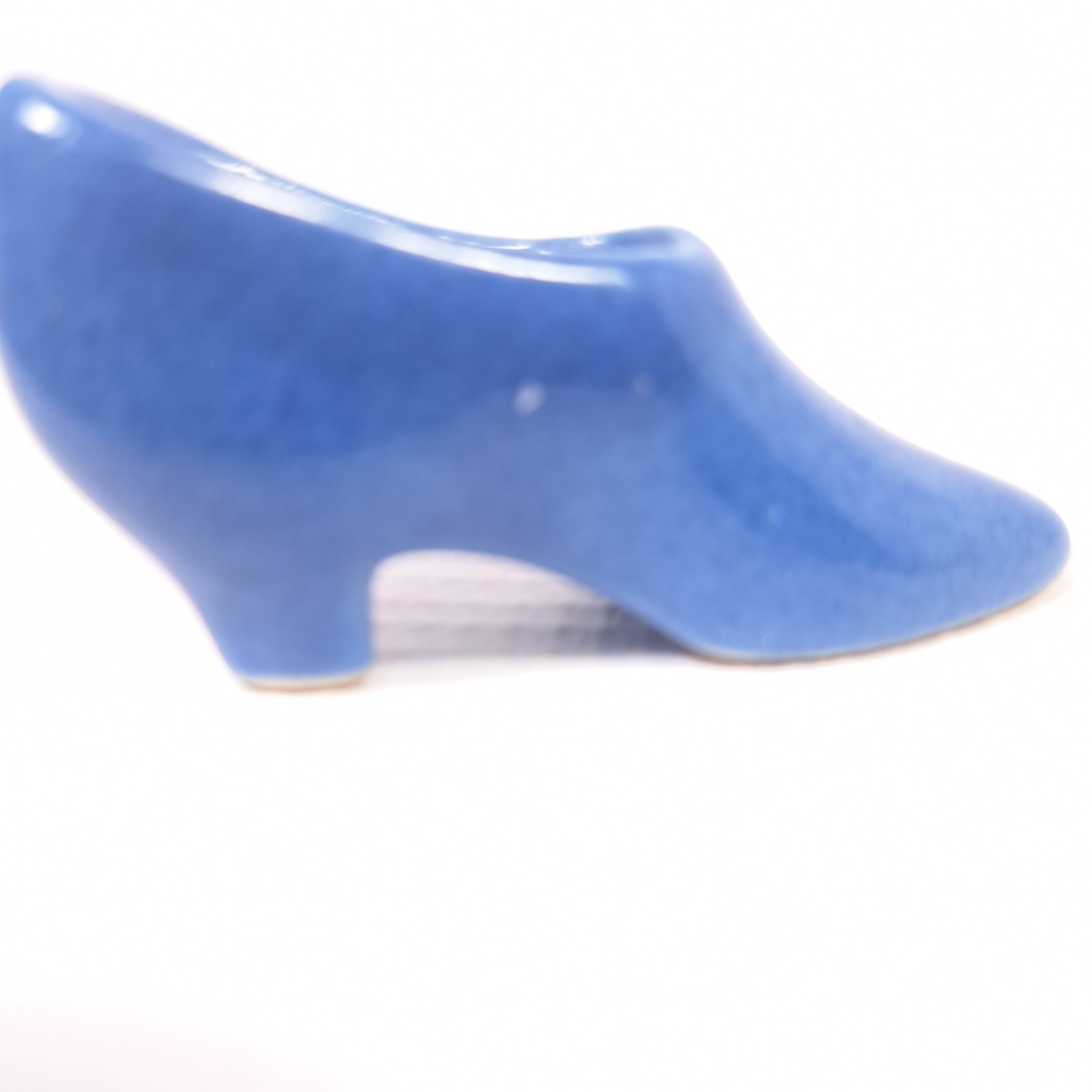 Vintage Blue Porcelain Shoe Miniature Ceramic Heeled Boot Figurine 2.5 Inch