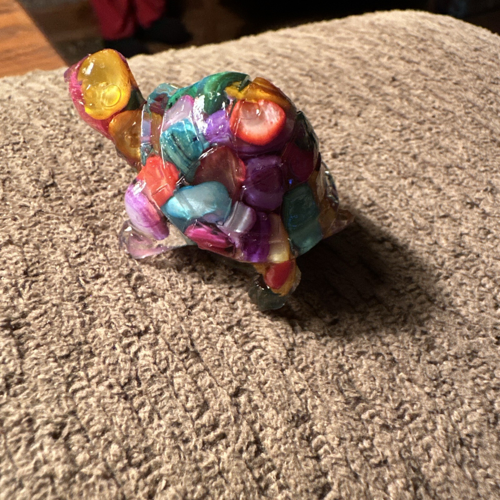 Charming Resin Encased Multi Colored Stones Turtle Figurine