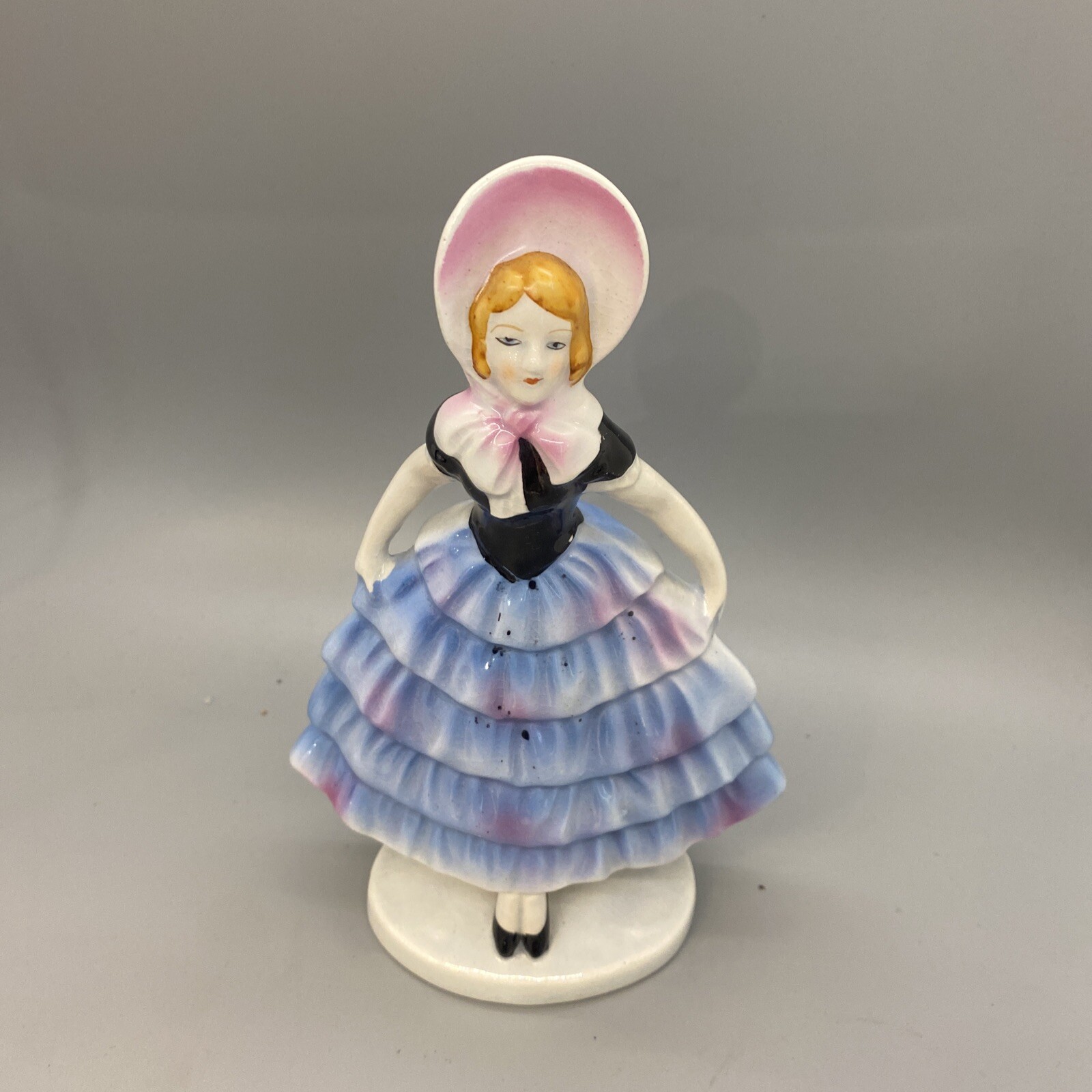 Vintage Moriyama Japan Woman Blue Dress Figurine (Crazing )