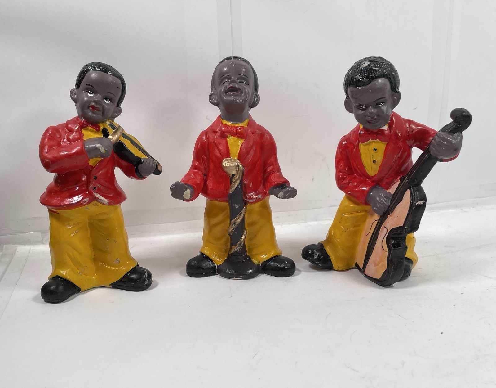 Vintage 3x Painted Porcelain Figurines of Black African American Musicians RARE