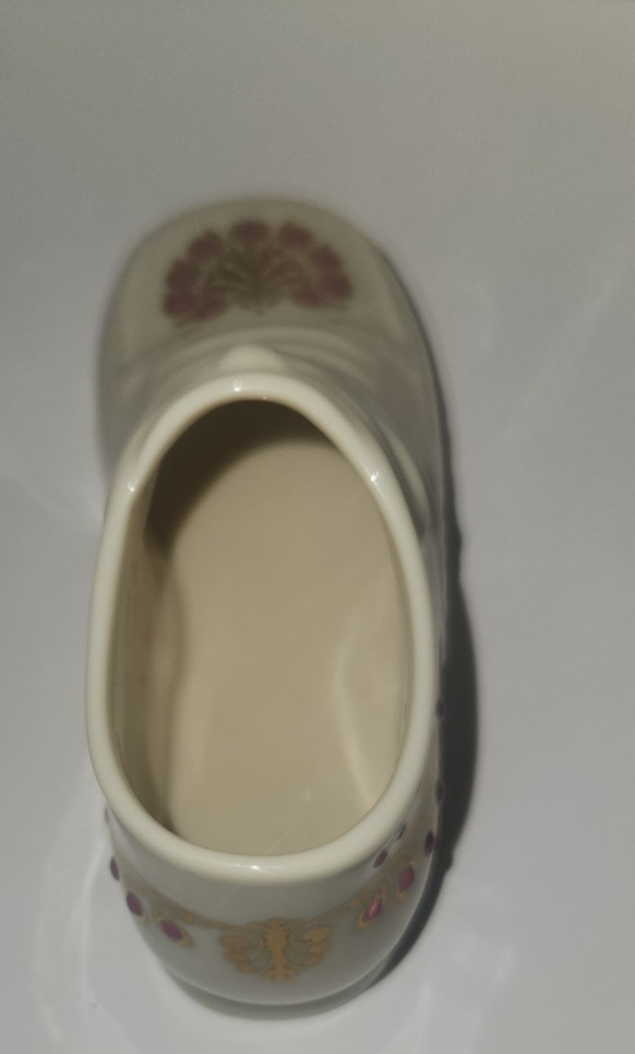 Vintage Lenox Porcelain Baby Shoes Hand Painted Baby Pink Dots Gold Trim Figure