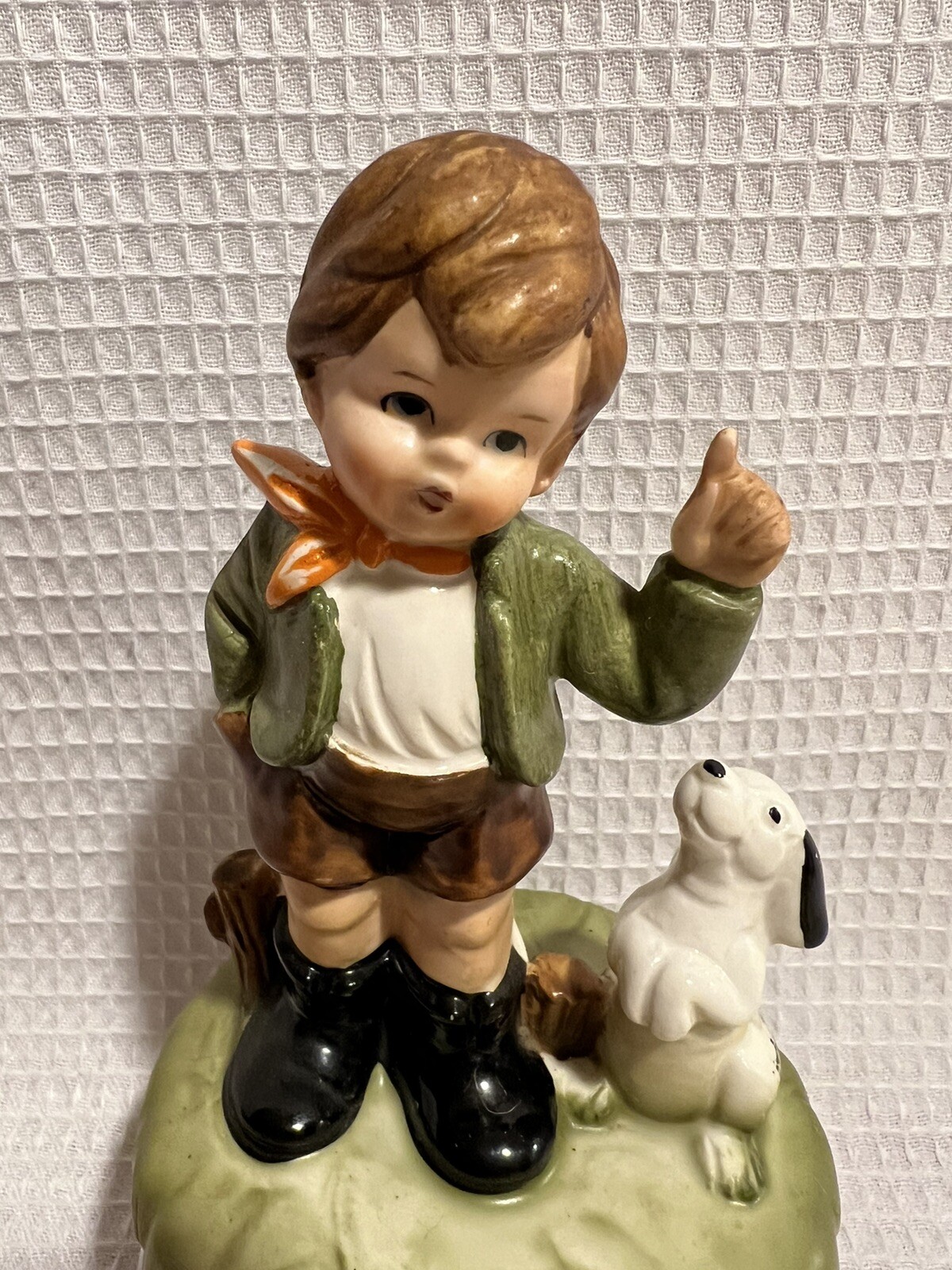 Adorable Vtg.-Made In Japan-Boy & His Dog Figurine Rotating Music Box