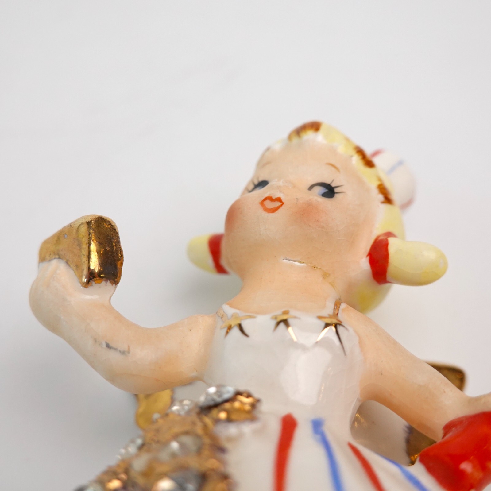 Lefton RARE SMALL SIZE 1957 July Angel with Red White Blue Firecracker READ 3.5″