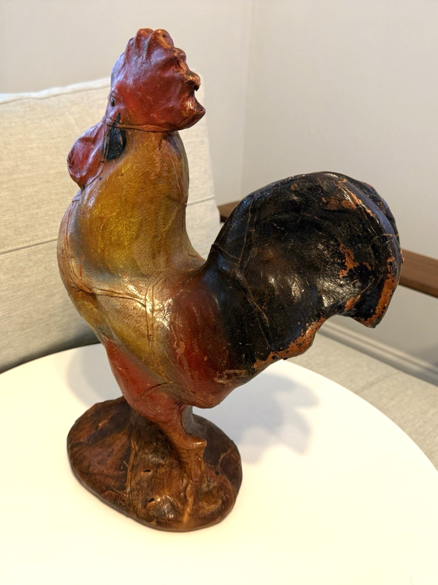 Vintage Leather Rooster Collectible Statue – Hand-Painted 18″ x 12″ (1990’s)