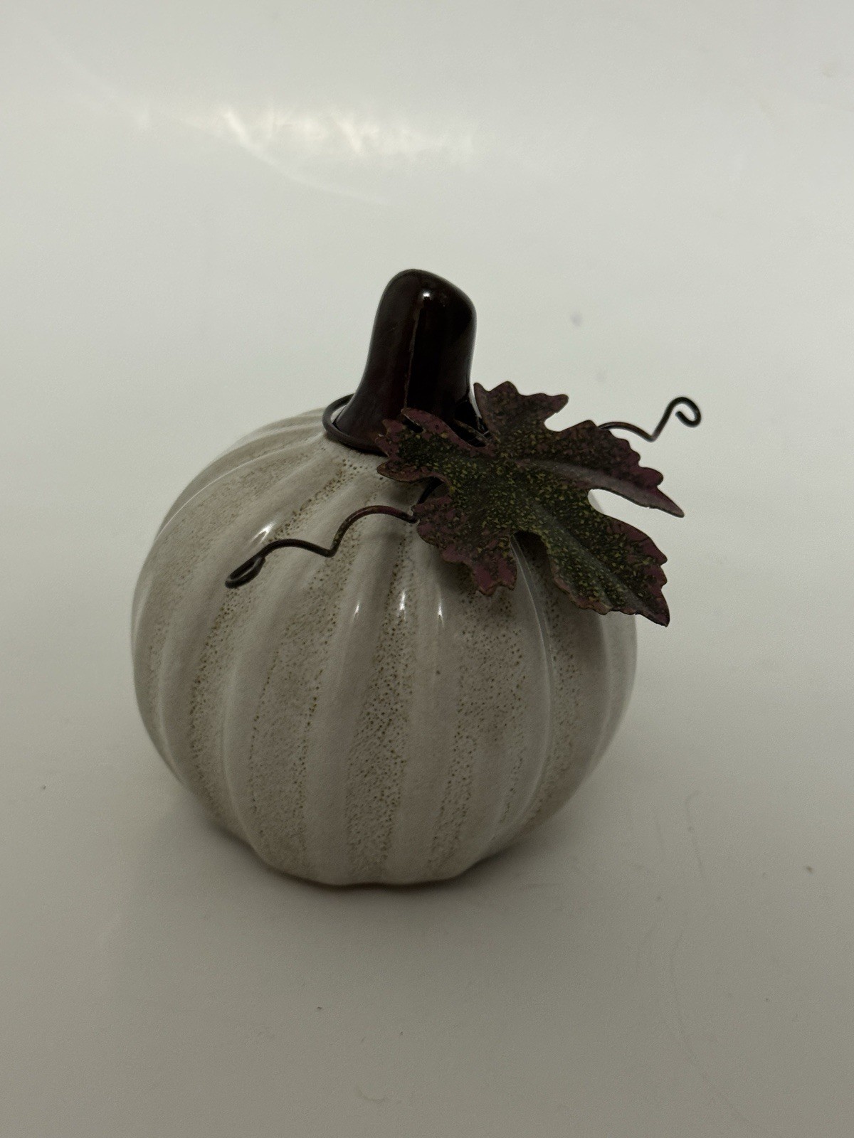 STOP off white CERAMIC PUMPKIN FIGURINE Ganz