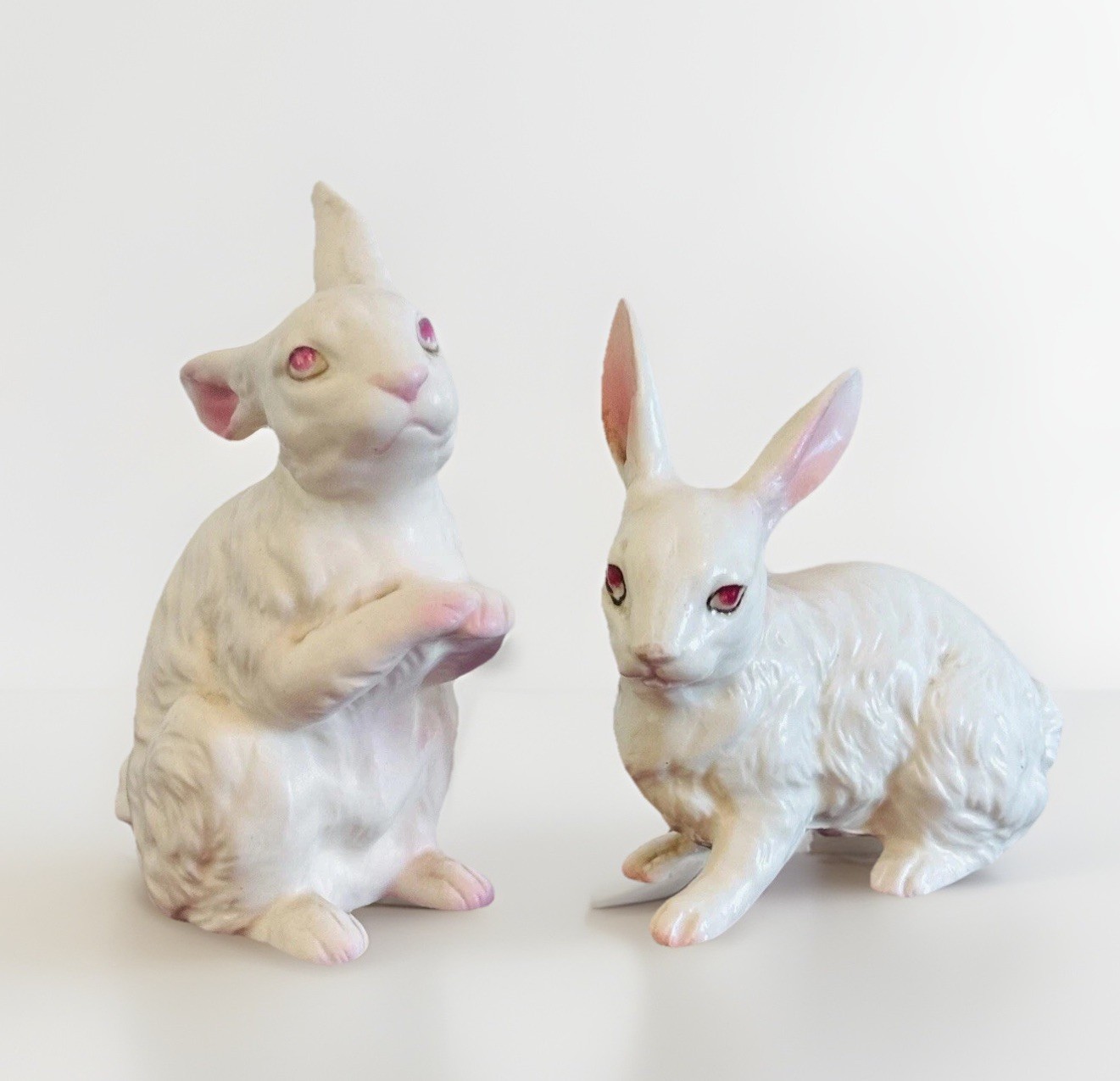Vintage 2 Ucago White Porcelain Easter Bunny Rabbit Figurines