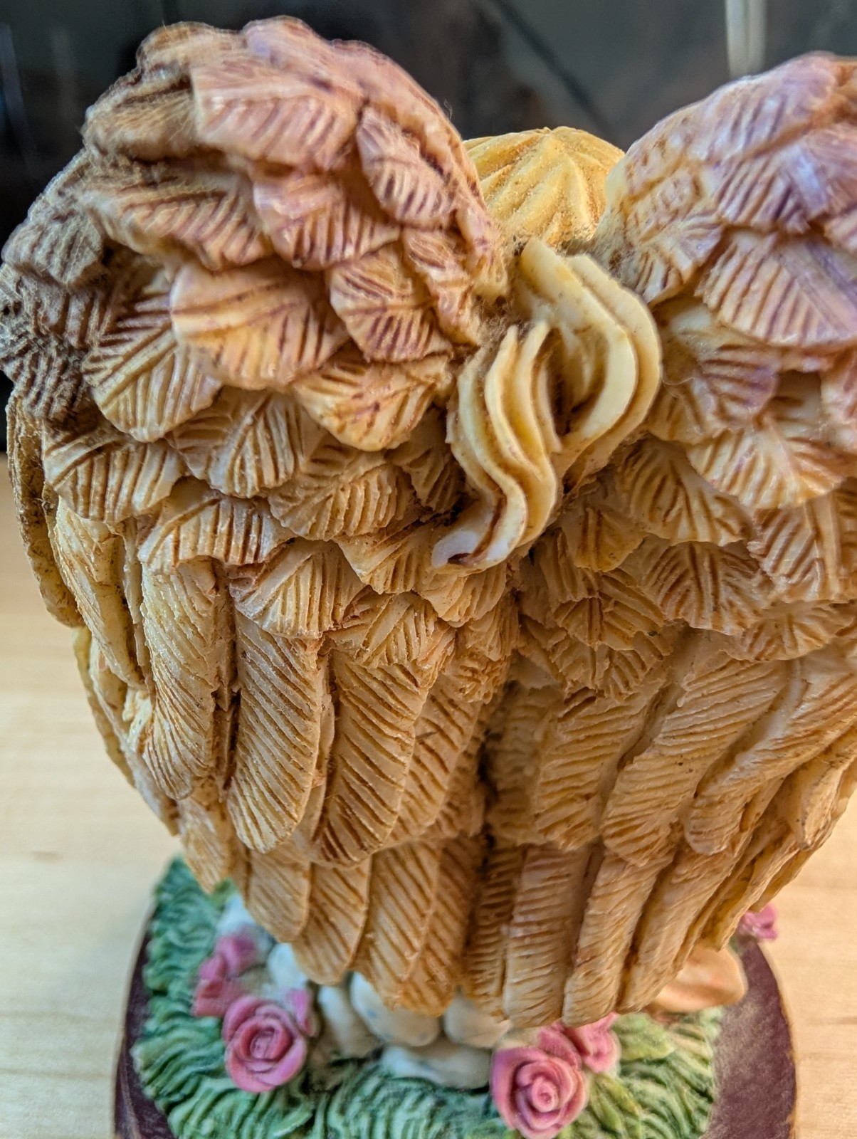 Romantic Fantasy Resin Angel Figurine on Wood Base