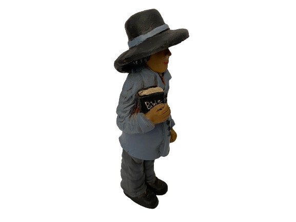Mid Century 6.25 In. Clay Sculpture Amish Man Holding A Bible Vintage 1987