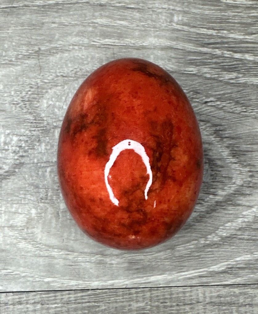 Vintage Genuine Alabaster Egg Red Marble handcrafted in Italy, 2.25″ l, 6 oz.
