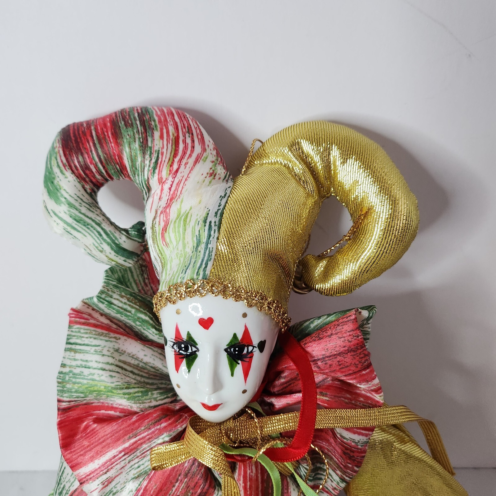 VTG Venetian Porcelain Harlequin Clown Doll Figurine Bendable Body Shelf Sitter