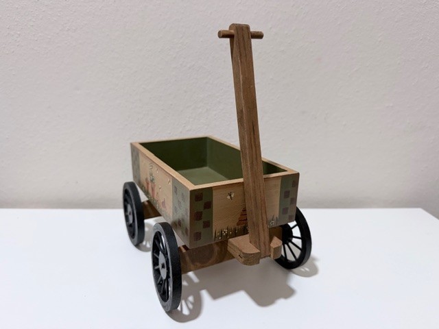 Folk Art Wooden Decorative Wagon Cart • Hand‑Painted Garden Theme • 7.5″ Long