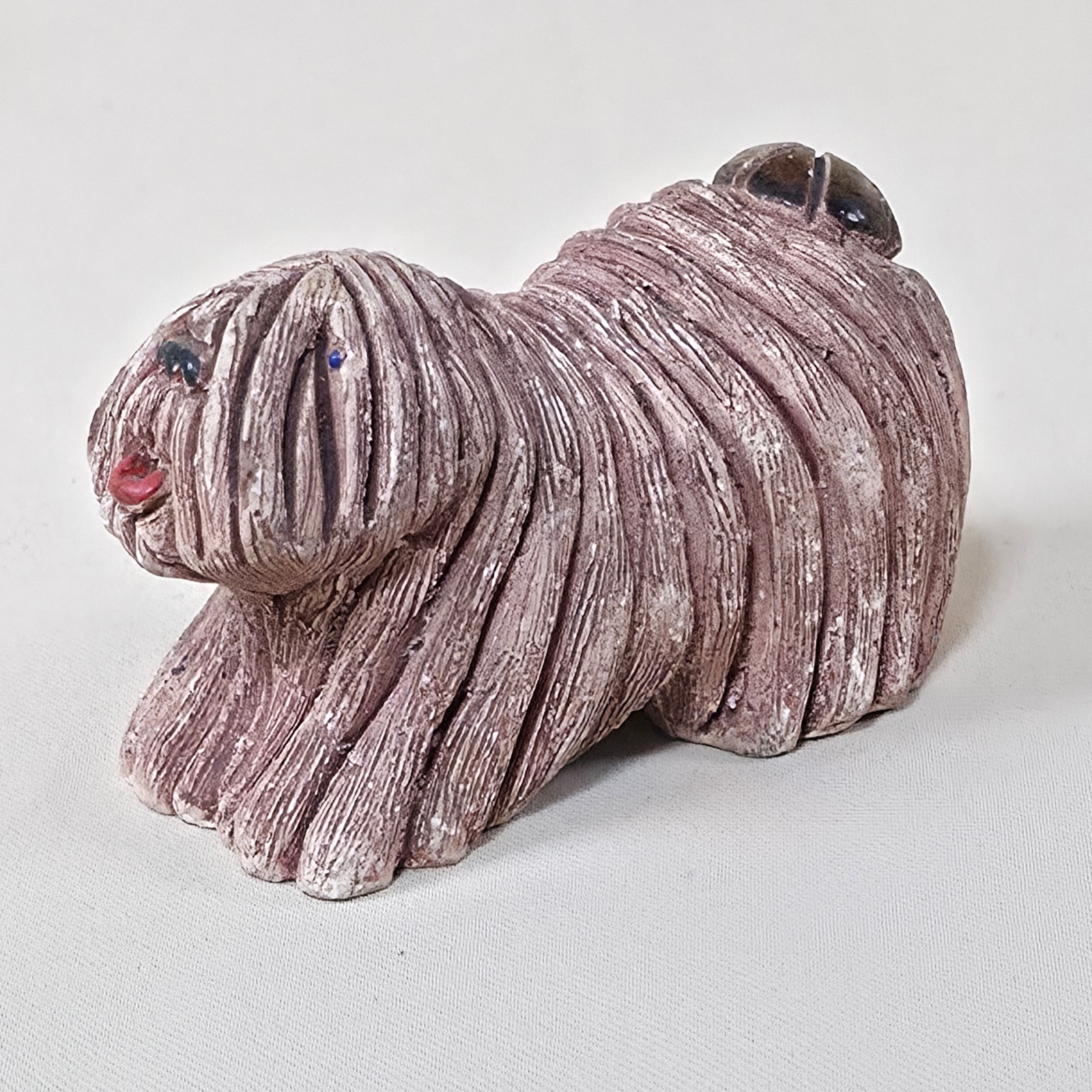 VTG Artesania Rinconada Lhasa Apso Dog Figurine Retired Hand Carved Uruguay Clay