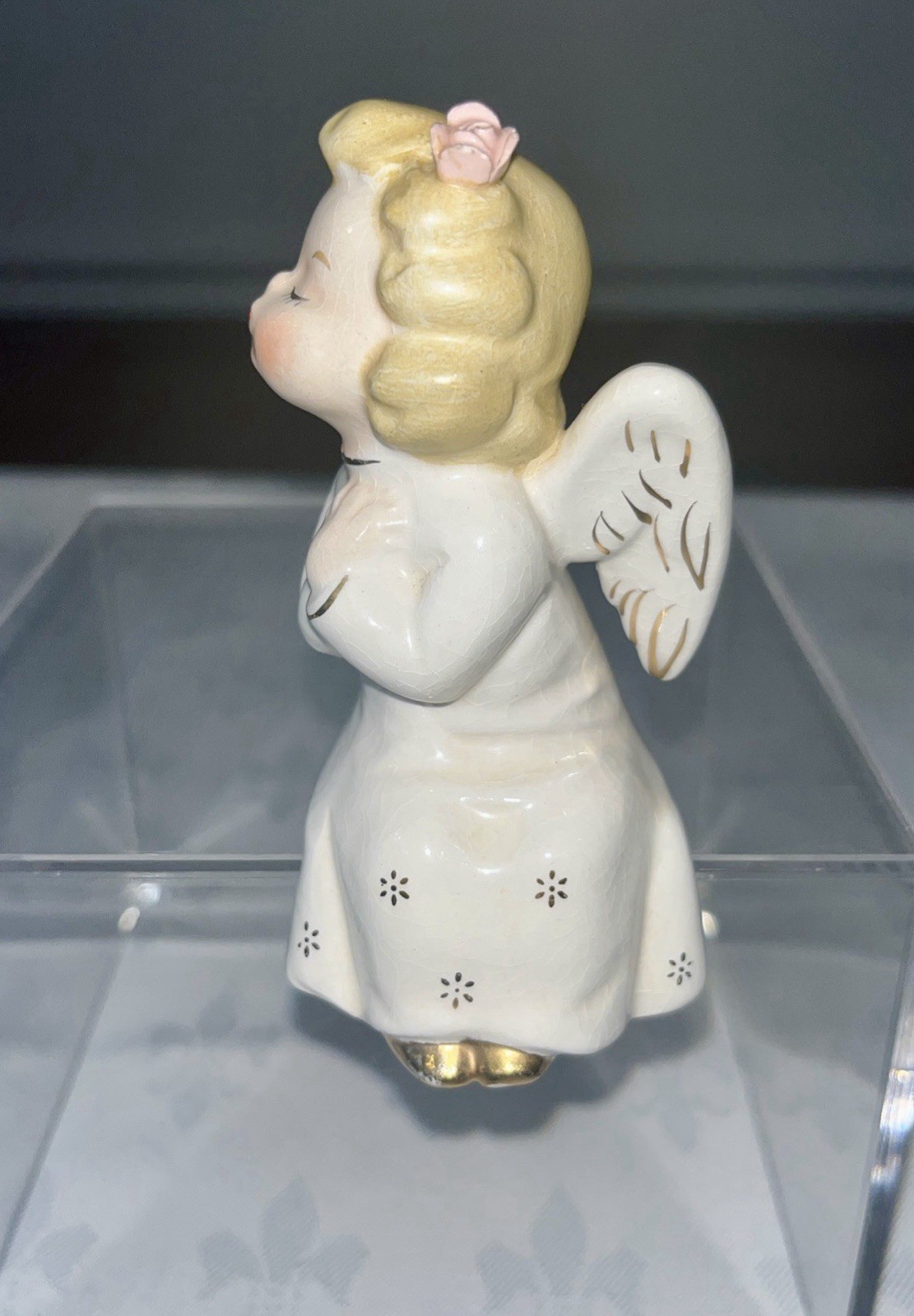 Vtg 1950s Kissing Angels Ceramic Figurine Japan Boy & Girl Shelve Sitters