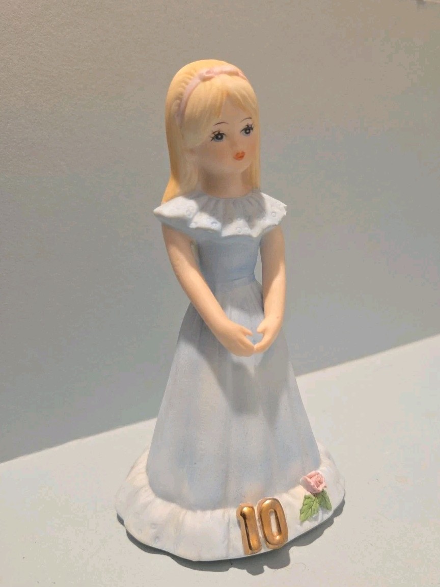 Growing Up Birthday Girls Blonde Age 10 Figure Bisque Porcelain-Vintage Enesco