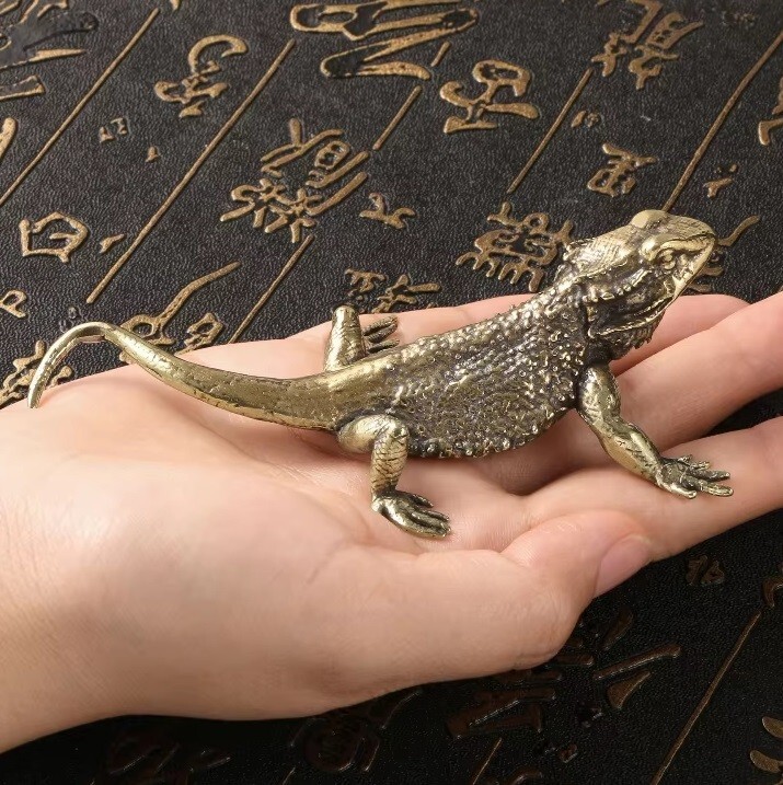 1PC Brass Lizard Animal Statue Small Sculpture Tabletop Figurine Home Decor Gift