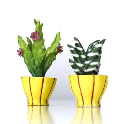Pair of Vintage Antique Hand painted porcelain succulent plant figurines