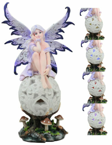 Ebros Goddess Amethyst Fairy Sitting On Filigree Orb Figurine LED Night Light