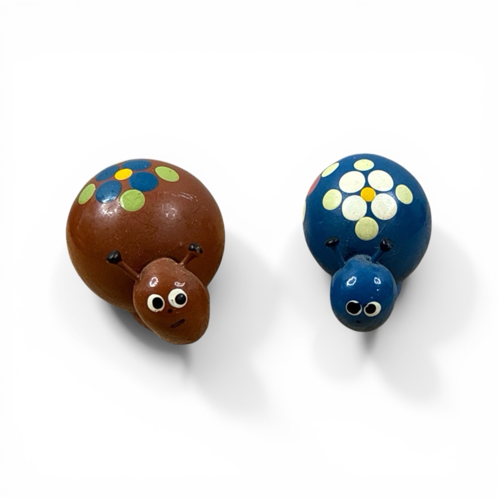 Brazilian Hand Painted Marble Miniature Snail Figurine Couple Set Lot Brown Blue