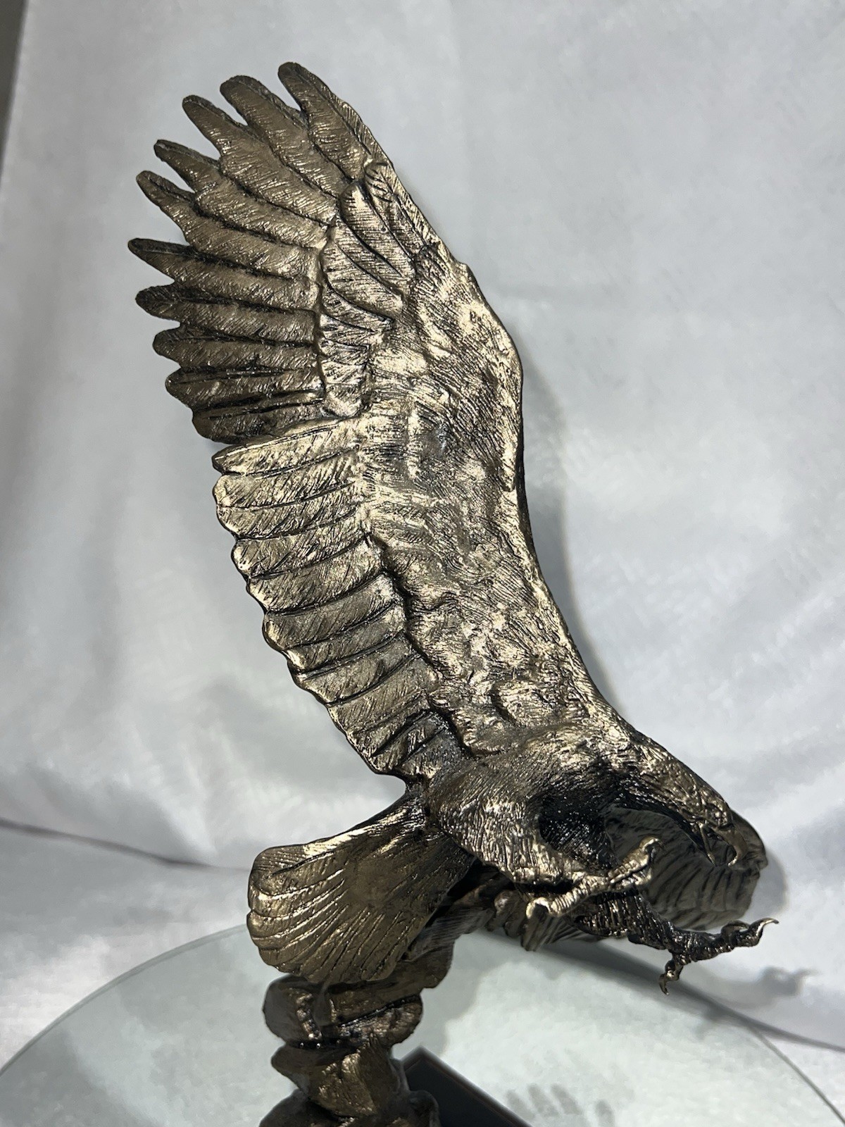 Vintage 1999 Wally Shoop Signed Bronze Eagle Sculpture Numbered 118 Wood Base