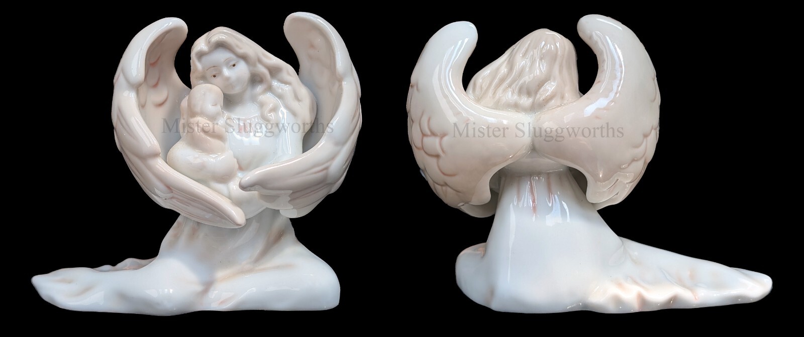 1990 Russ Berrie Porcelain Ceramic Guardian Angel & Baby Figurine Holiday Decor