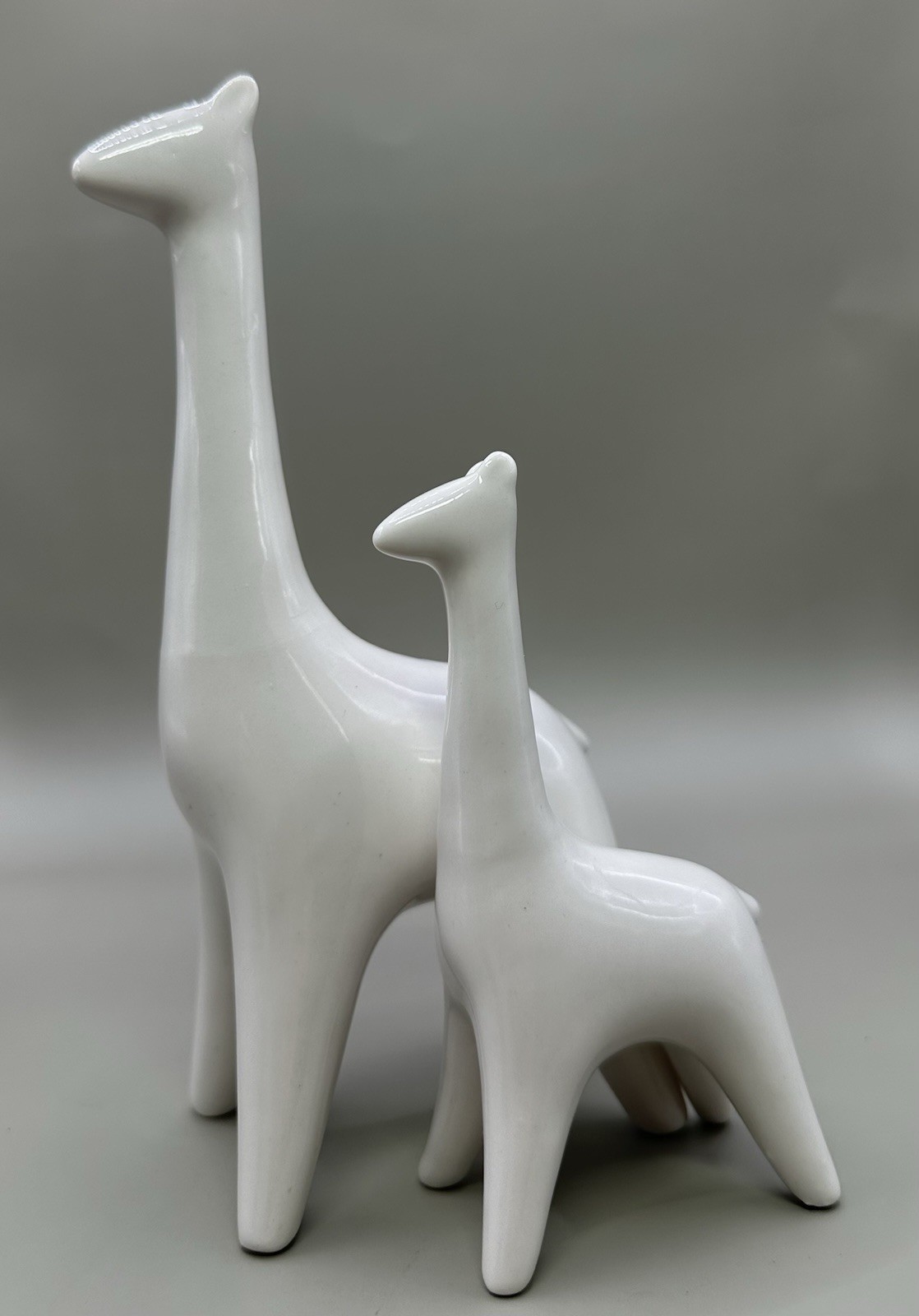 White Porcelain Giraffe Figurines Pair Minimalist Scandinavian Style