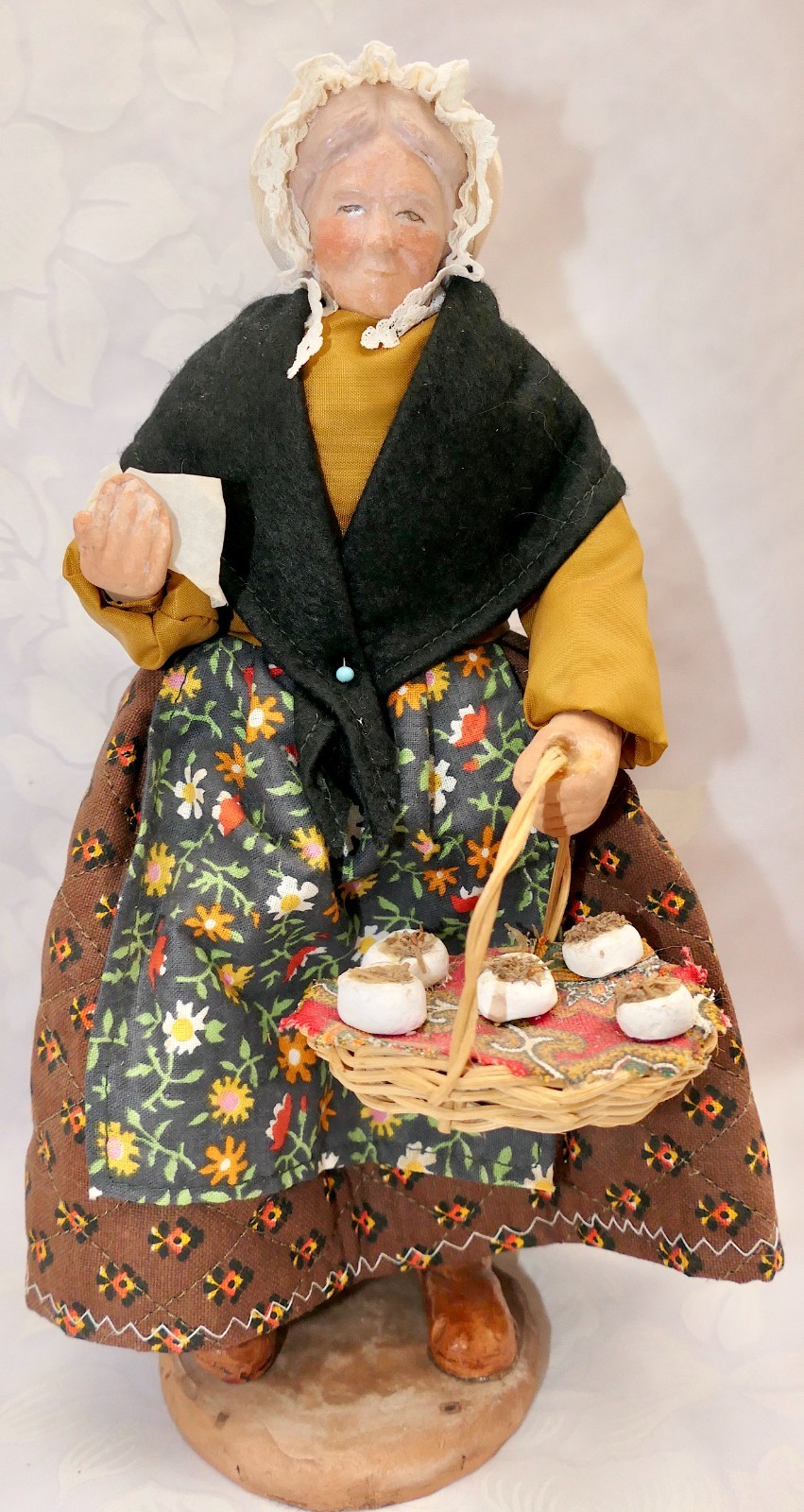Vintage Santon France Signed PAU’ Terracotta Peasant Woman with Pies Figurine