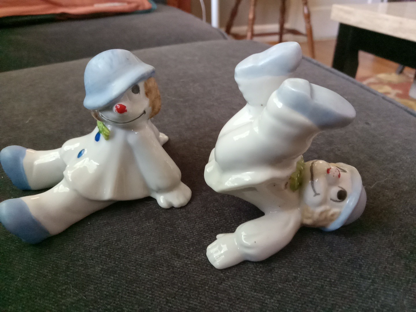 Vntg 2 Pc Fitz & Floyd Tumbling Clowns Porcelain Figurine Hand Painted 70’s 3″