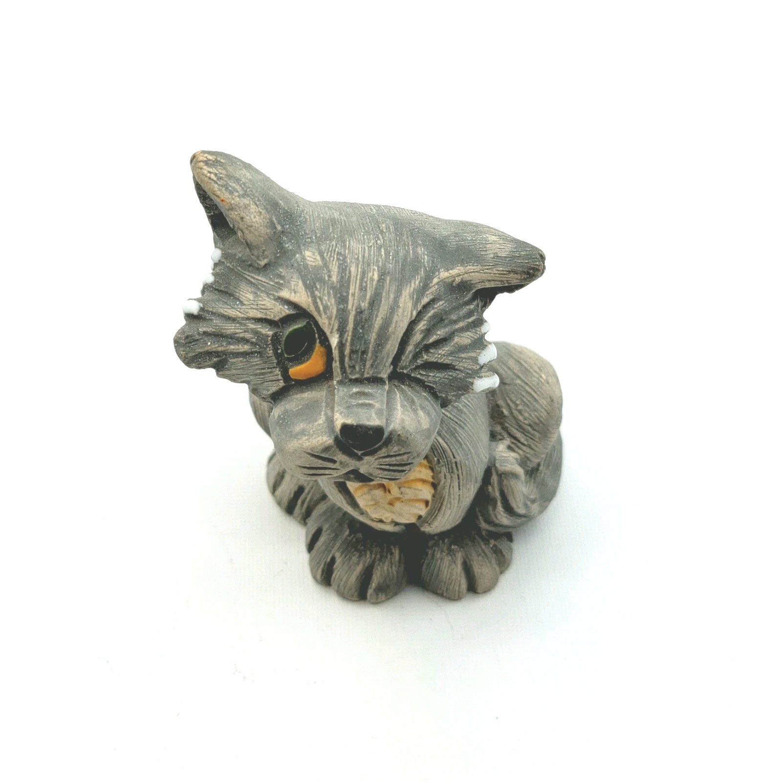 Whimsical Winking Gray Cat Figurine Sitting Kitty Hand Made In Uruguay 4″ READ
