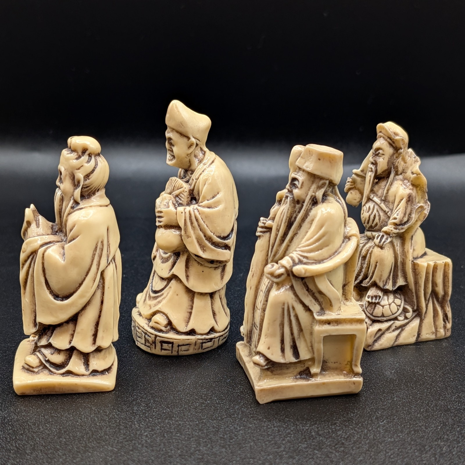 Vintage Wise Men Lucky God Figurine Set of 4 Chinese Deities Netsuke Japan Style