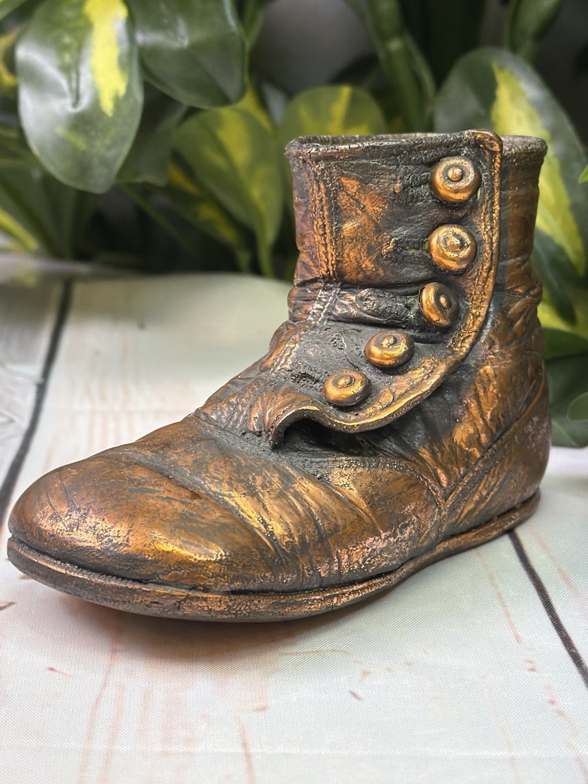 Vintage Cast Metal Victorian Boot Figurine Brass Copper Tone Decor 5oz